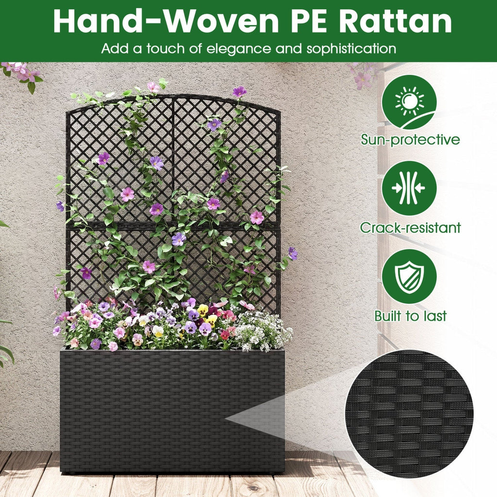 49 Inch Raised Garden Bed with Trellis and Wicker Planter Box - Cheeky Garden