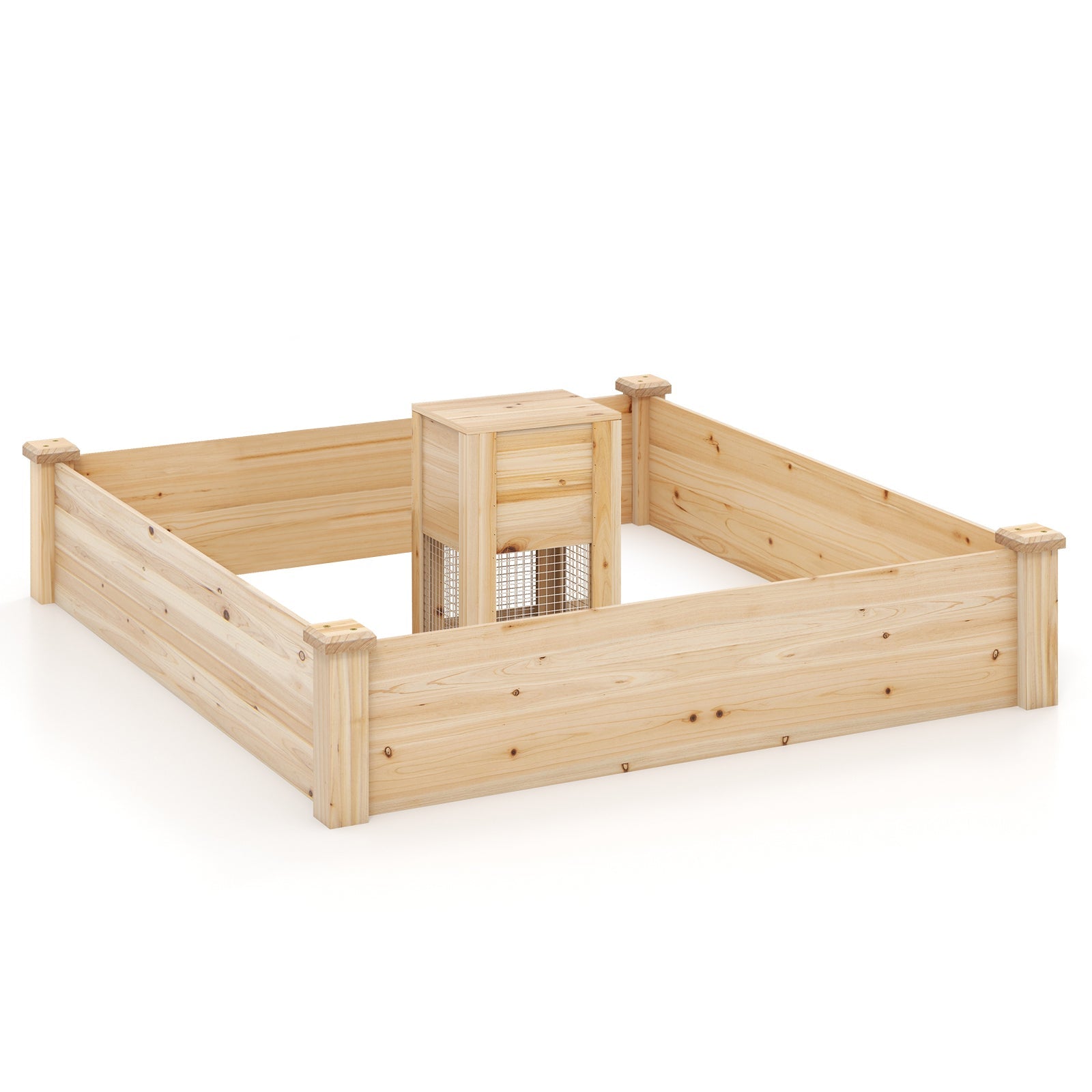 49 x 49 x 10 Inch Raised Garden Bed with Compost Bin and Open-ended Bottom-Natural - Cheeky Garden