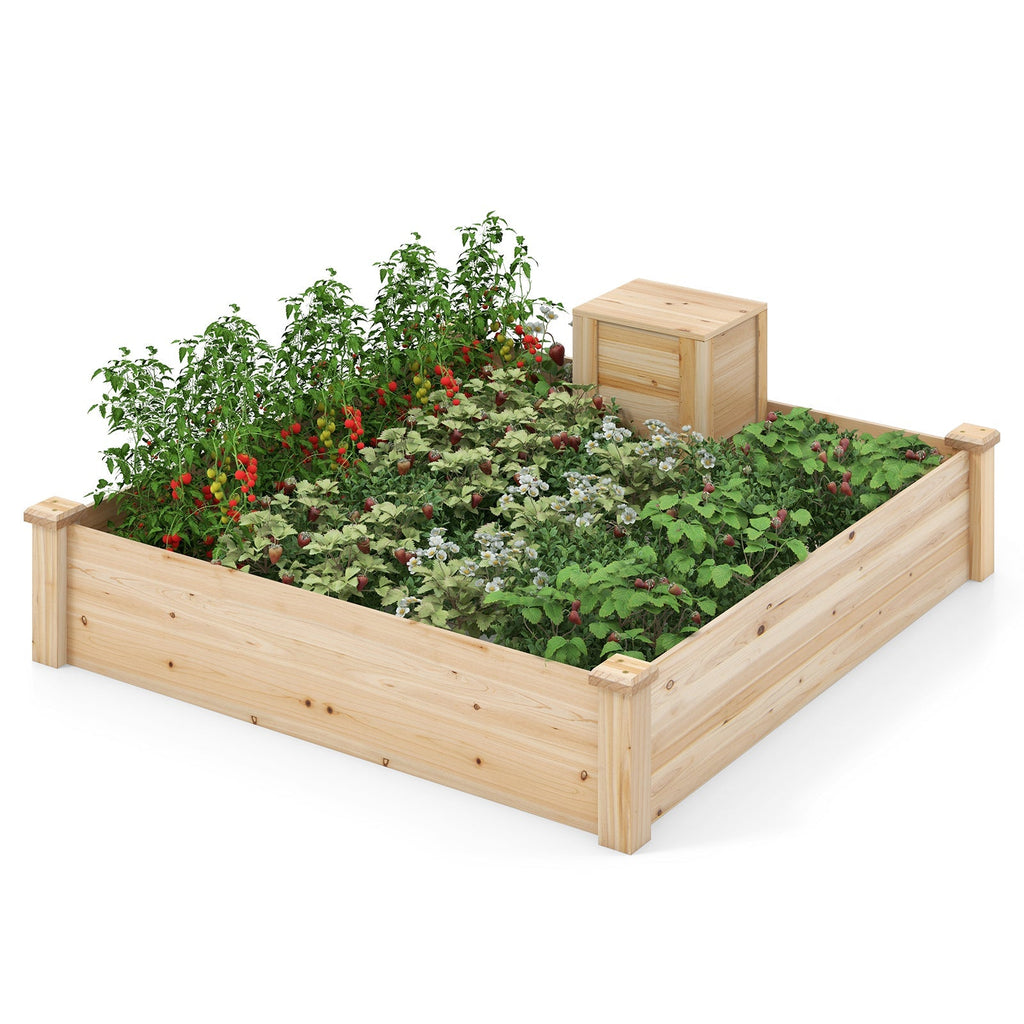 49 x 49 x 10 Inch Raised Garden Bed with Compost Bin and Open-ended Bottom-Natural - Cheeky Garden