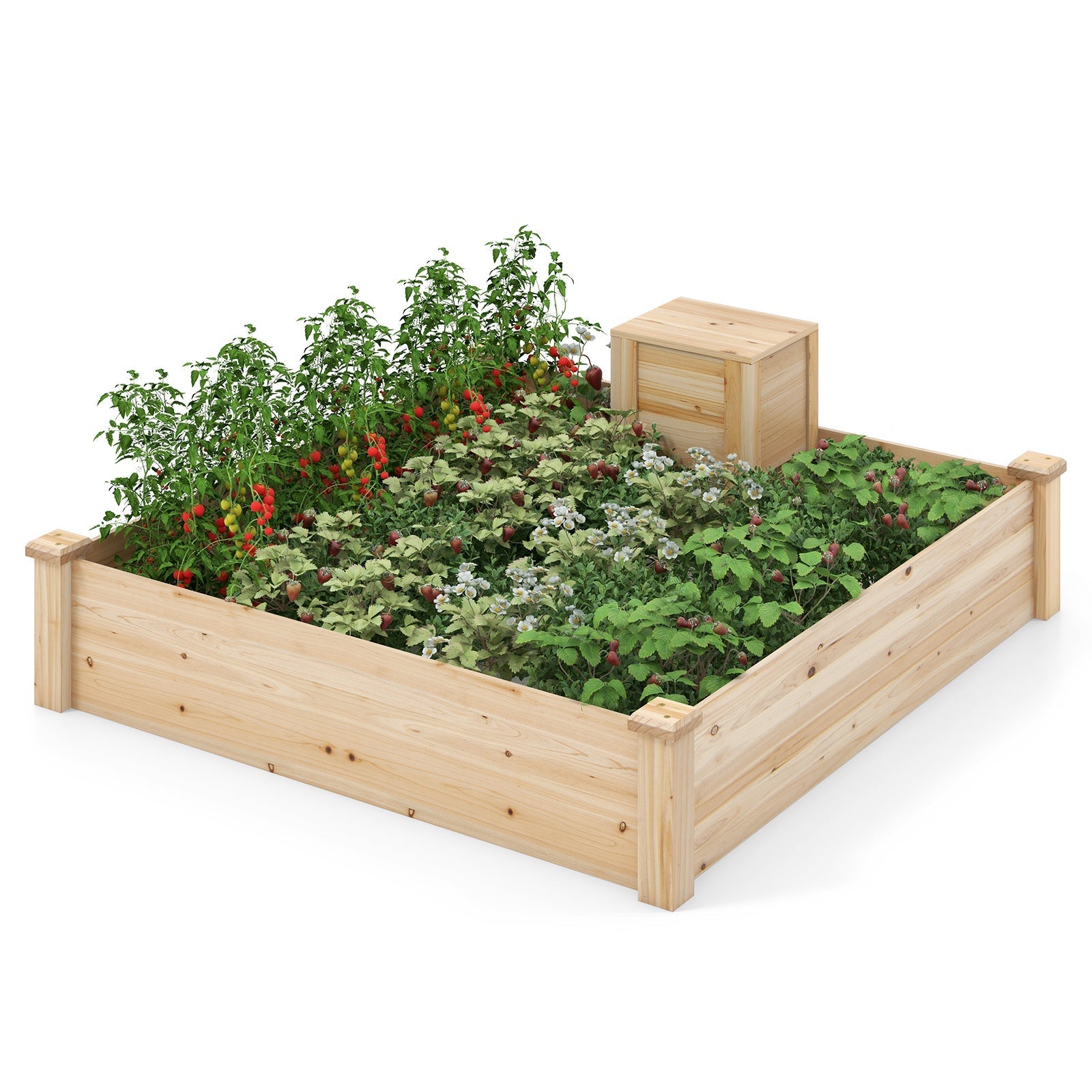 49 x 49 x 10 Inch Raised Garden Bed with Compost Bin and Open-ended Bottom-Natural - Cheeky Garden