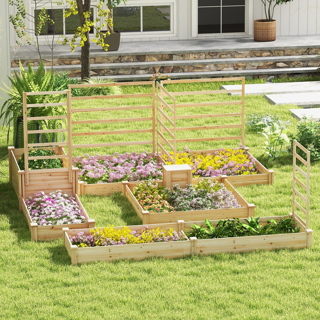 49 x 49 x 10 Inch Raised Garden Bed with Compost Bin and Open-ended Bottom-Natural - Cheeky Garden