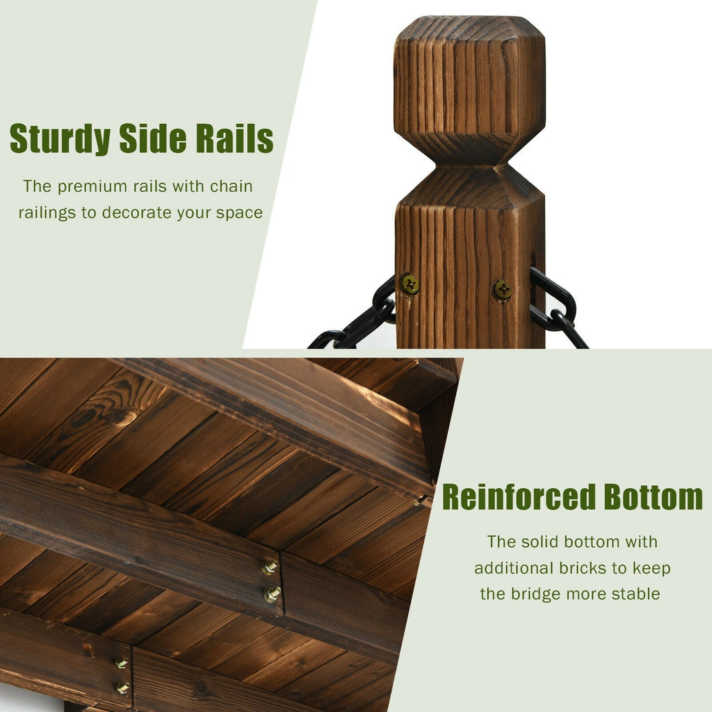 5 Feet Wooden Garden Bridge Arc Footbridge Stained Finish Walkway with Safety Rails - Cheeky Garden