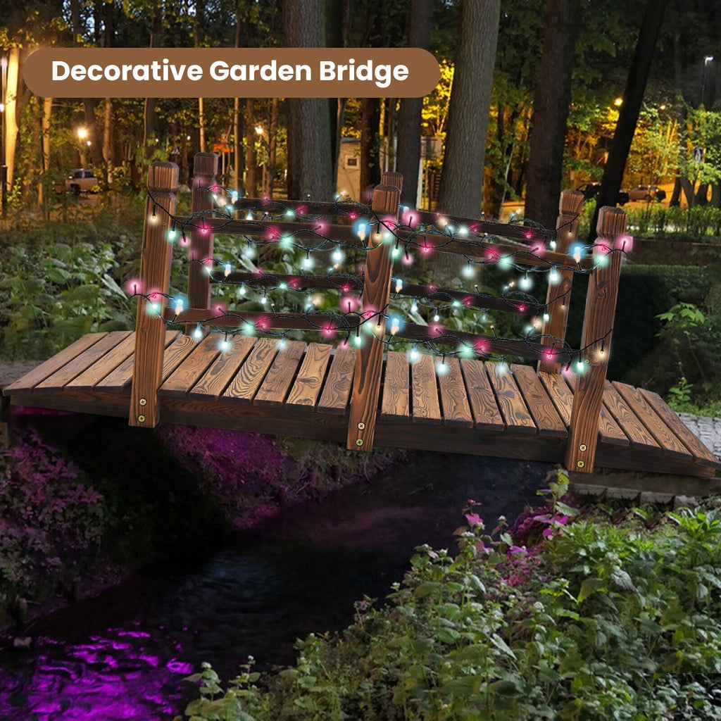 5 Feet Wooden Garden Bridge with Safety Rails - Cheeky Garden