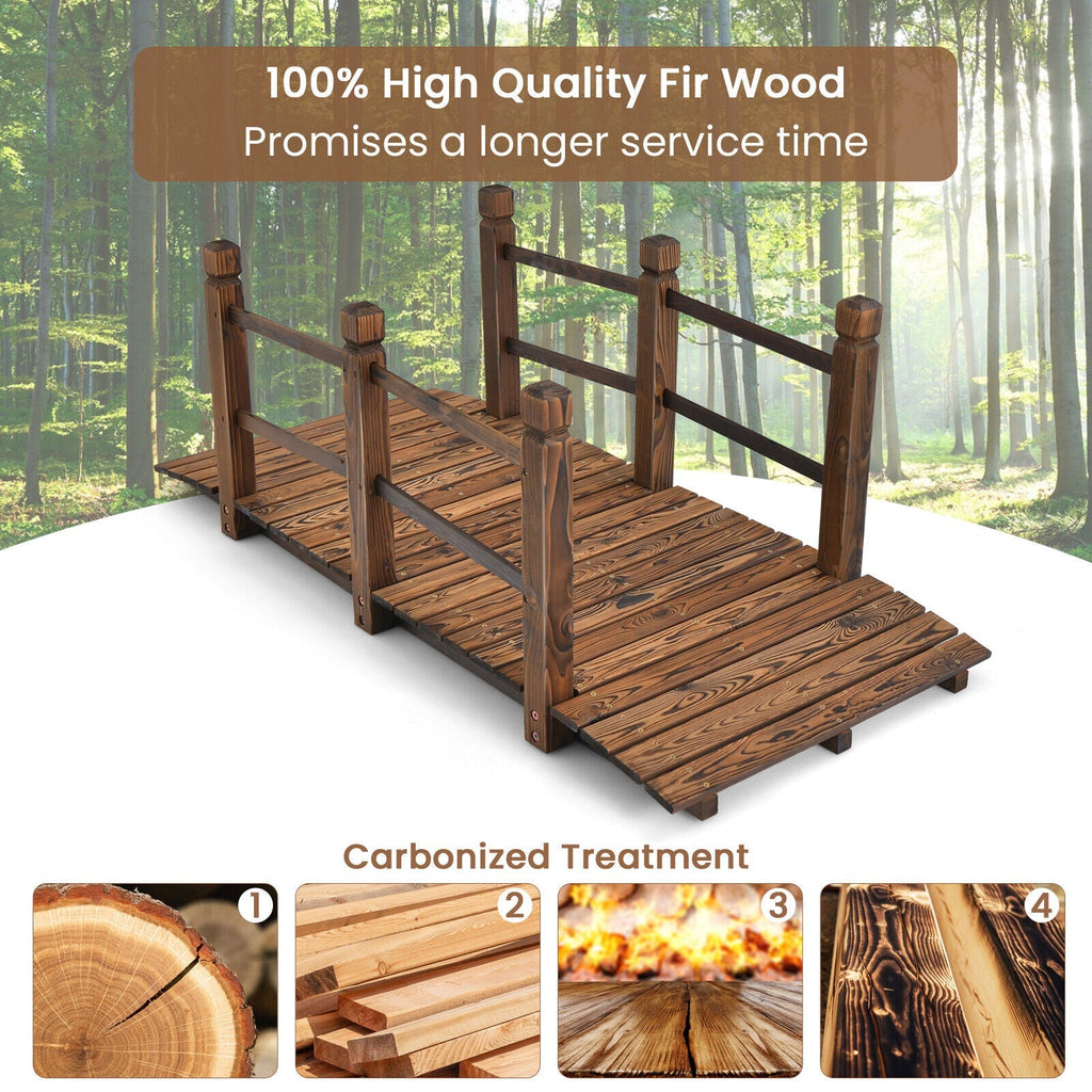 5 Feet Wooden Garden Bridge with Safety Rails - Cheeky Garden