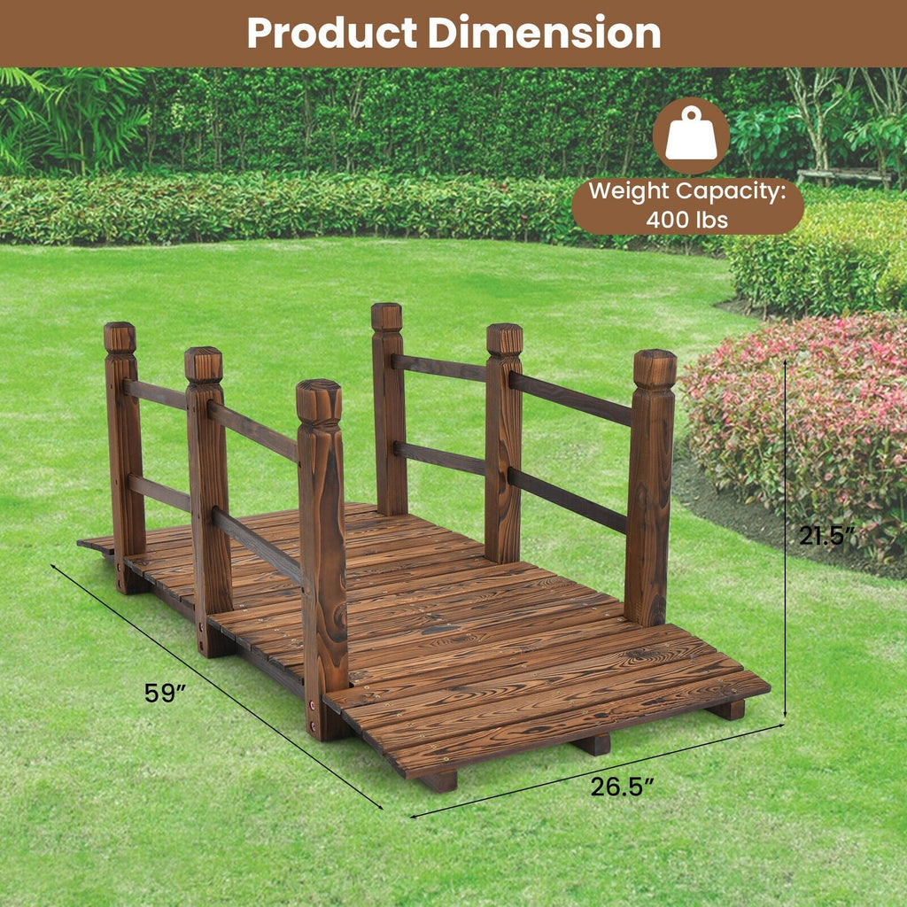 5 Feet Wooden Garden Bridge with Safety Rails - Cheeky Garden
