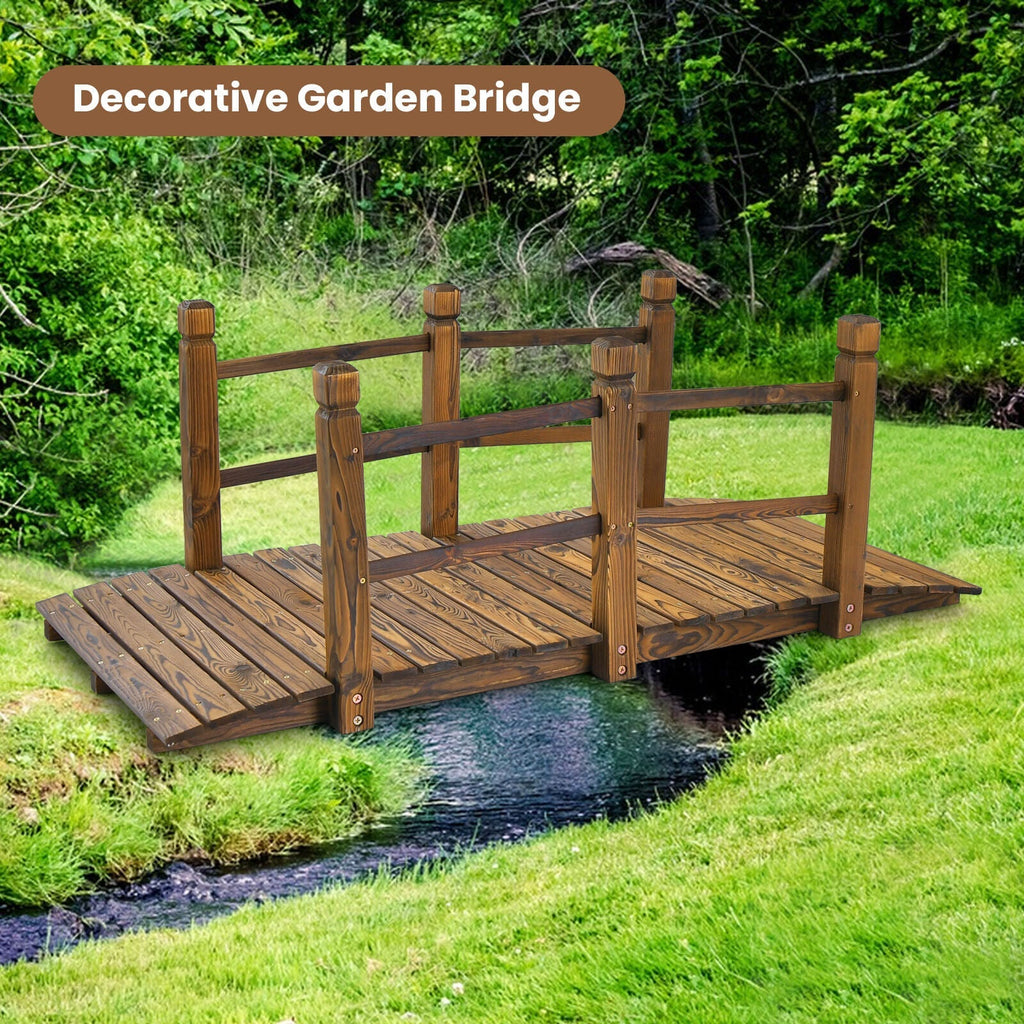 5 Feet Wooden Garden Bridge with Safety Rails - Cheeky Garden