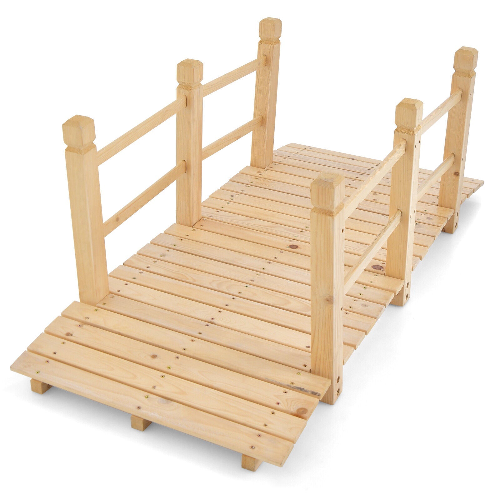 5 Feet Wooden Garden Bridge with Safety Rails - Cheeky Garden