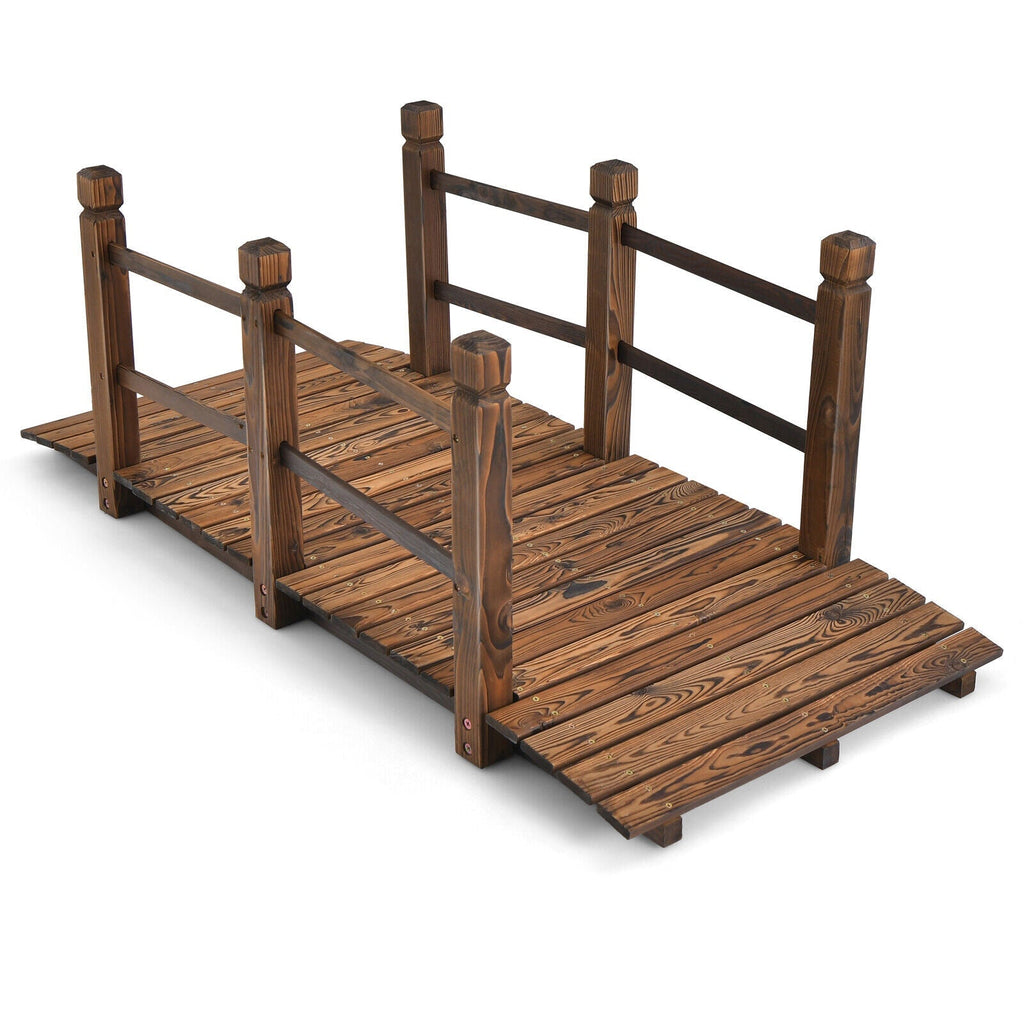 5 Feet Wooden Garden Bridge with Safety Rails - Cheeky Garden