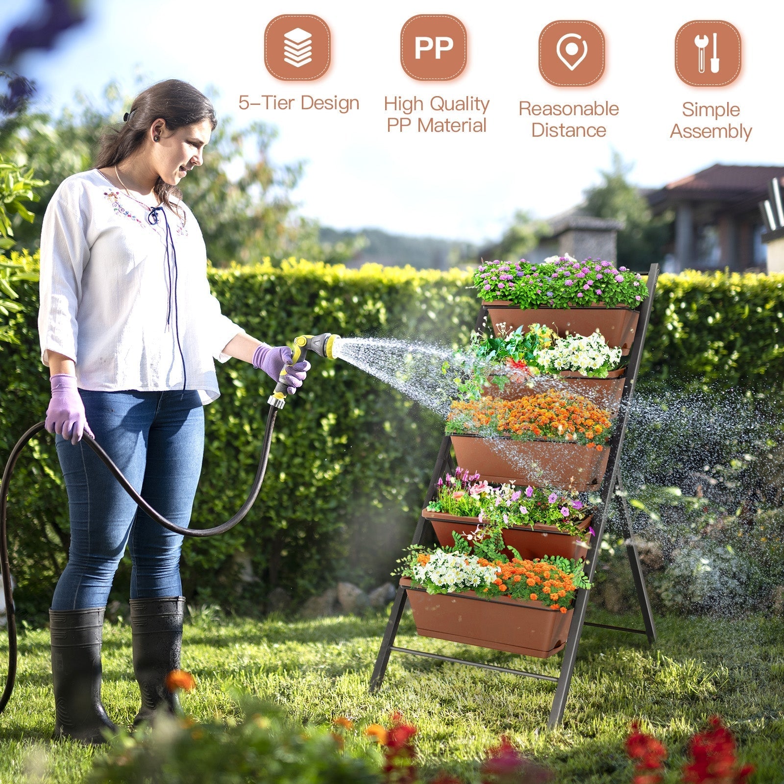 5-tier Vertical Garden Planter Box Elevated Raised Bed with 5 Container - Cheeky Garden