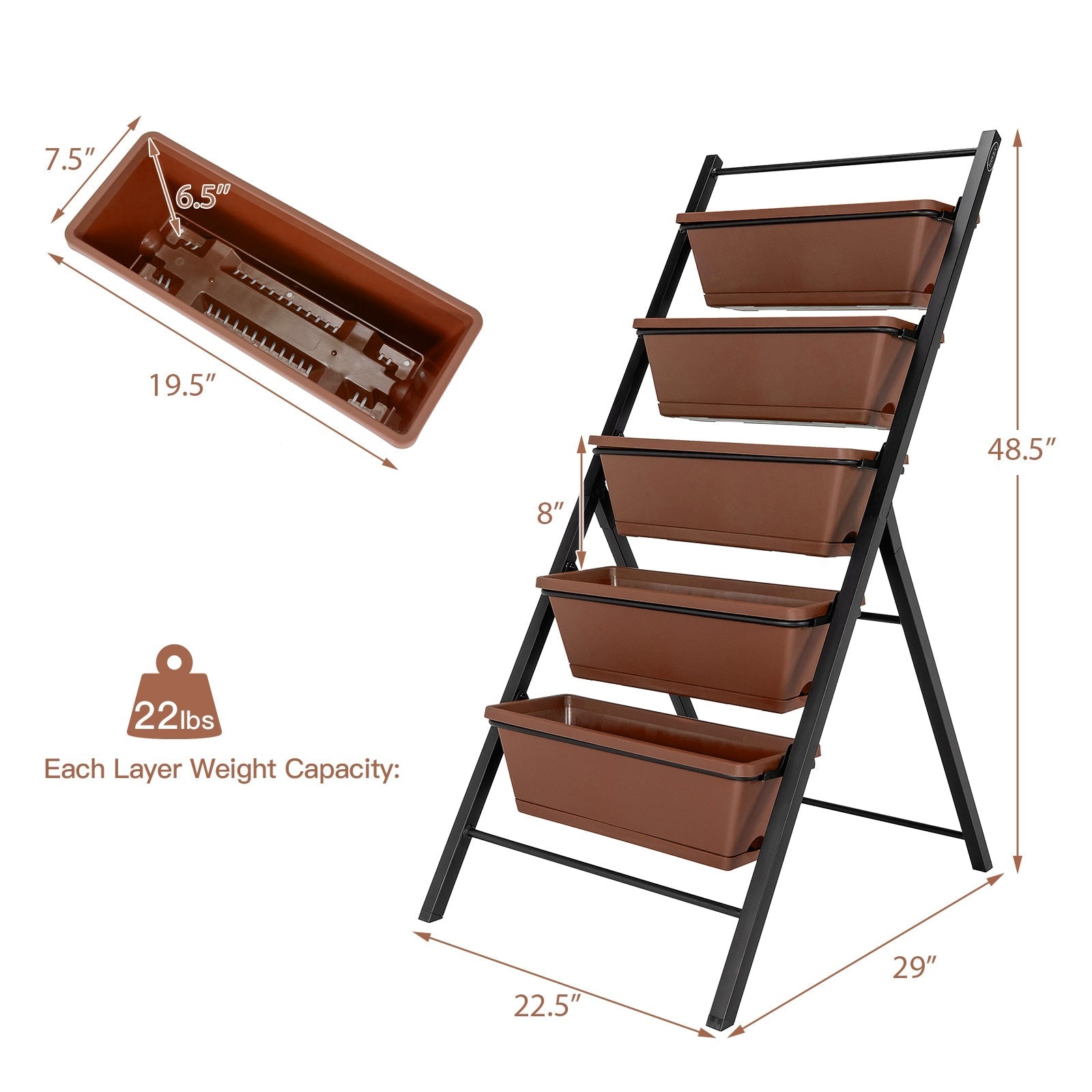 5-tier Vertical Garden Planter Box Elevated Raised Bed with 5 Container - Cheeky Garden
