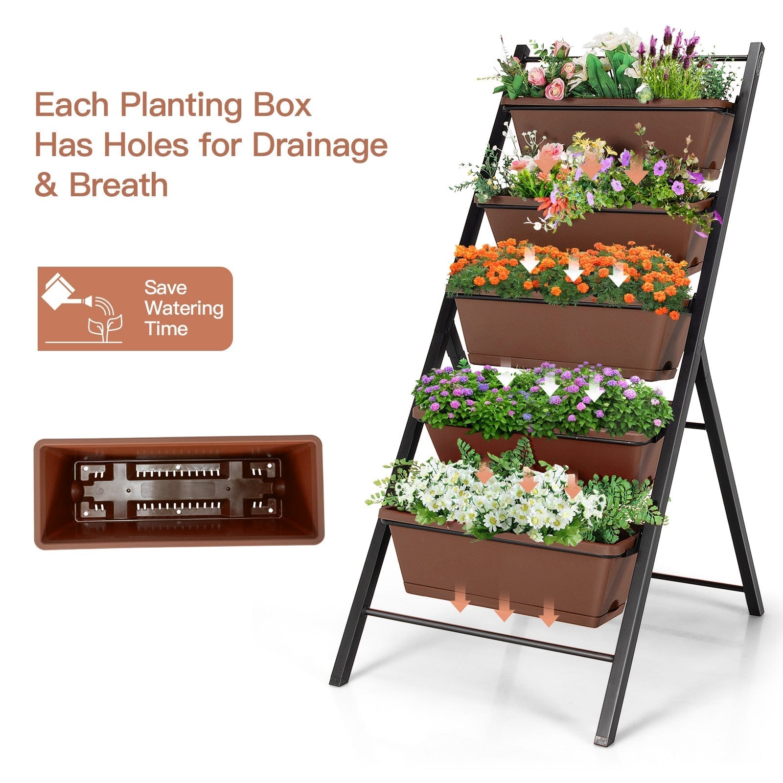 5-tier Vertical Garden Planter Box Elevated Raised Bed with 5 Container - Cheeky Garden
