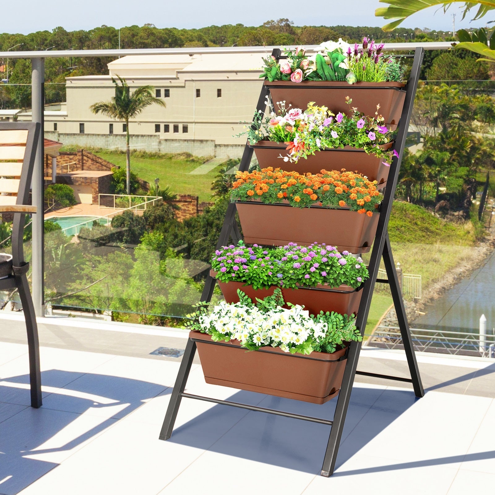 5-tier Vertical Garden Planter Box Elevated Raised Bed with 5 Container - Cheeky Garden