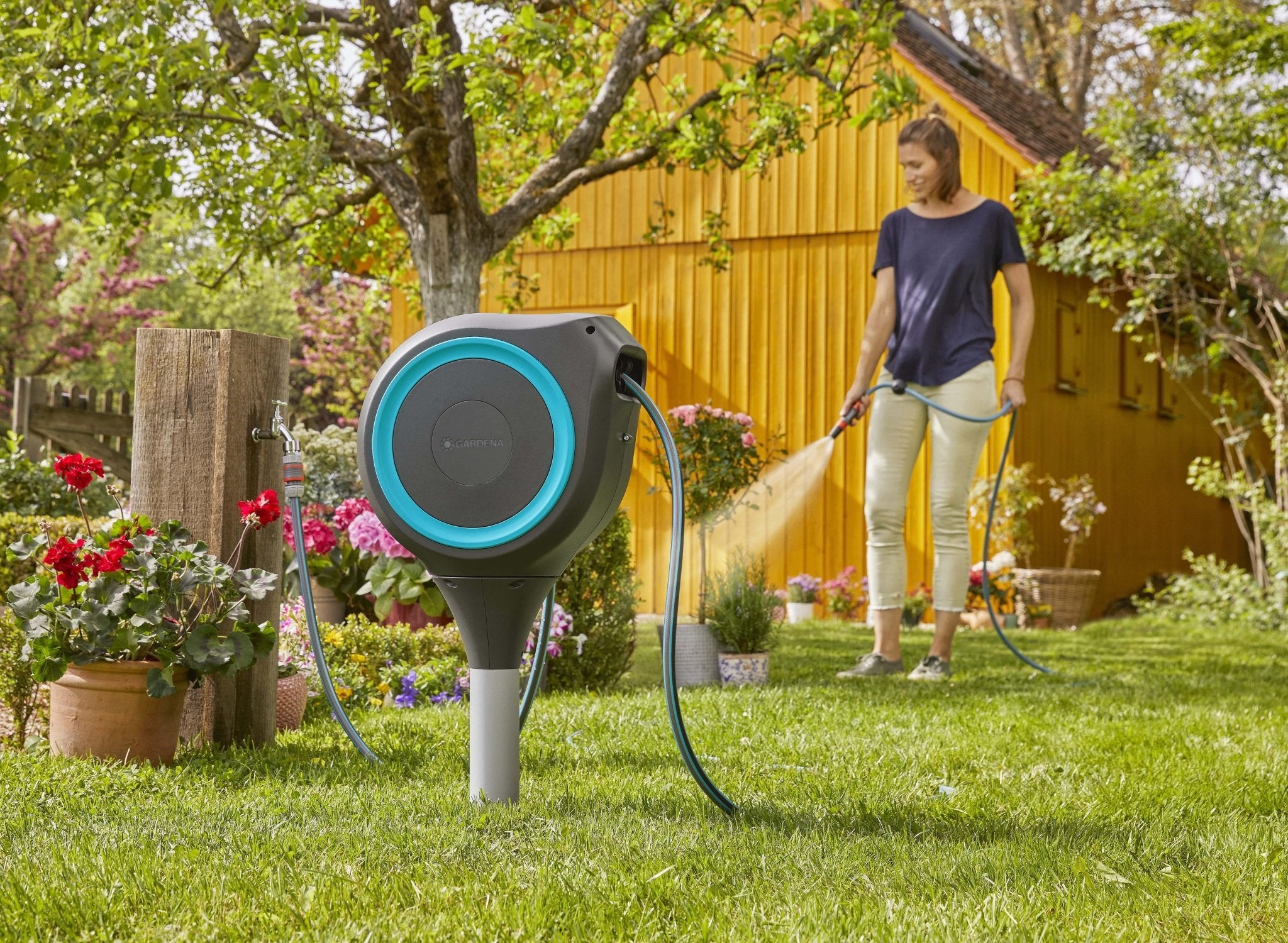 50 ft. Hose Reel on Metal Spike – Portable Ground Stake - Cheeky Garden