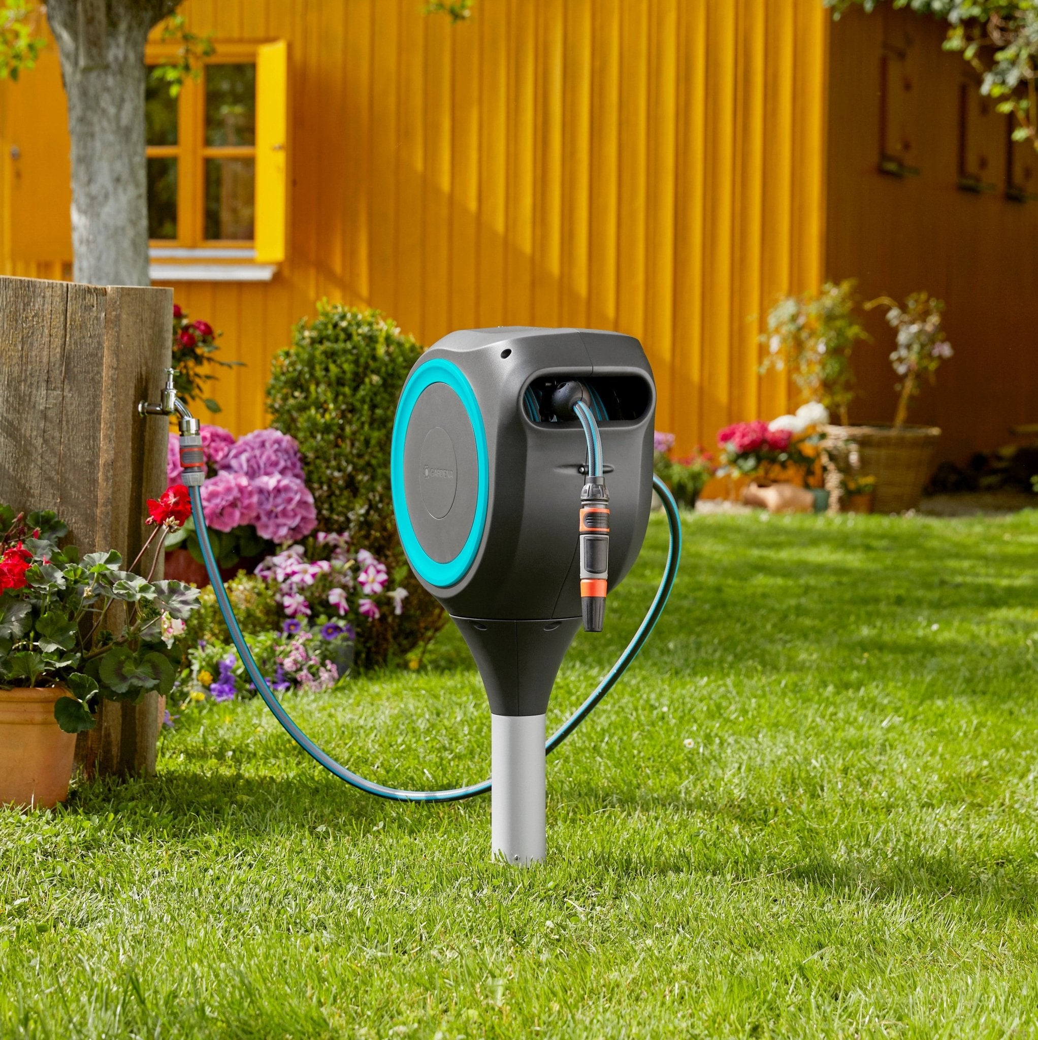 50 ft. Hose Reel on Metal Spike – Portable Ground Stake - Cheeky Garden
