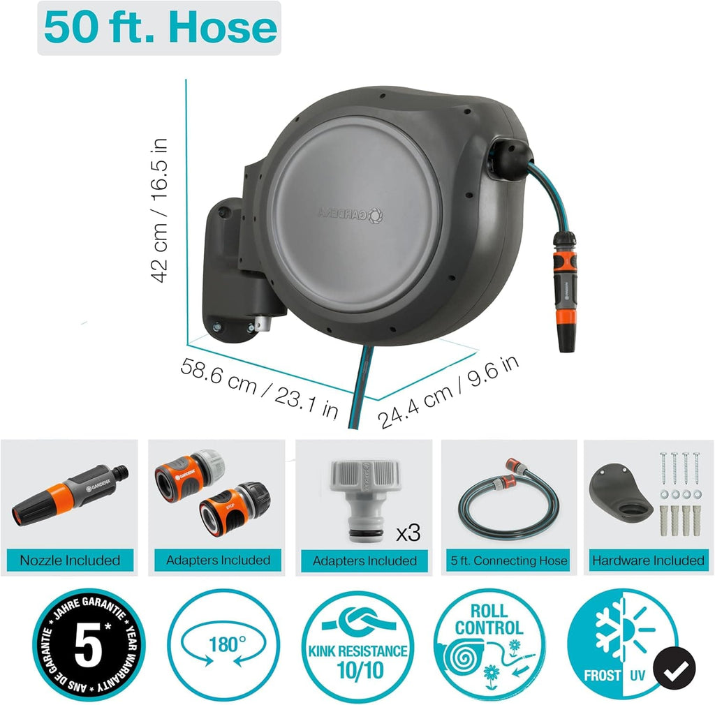 50 ft. Wall Mount Hose Reel with Frost Protection - Cheeky Garden
