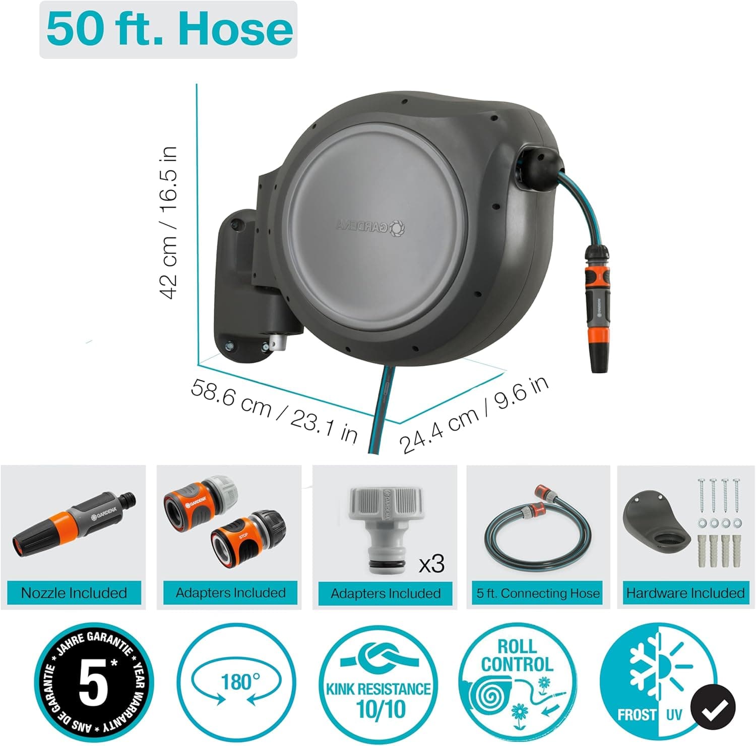50 ft. Wall Mount Hose Reel with Frost Protection - Cheeky Garden