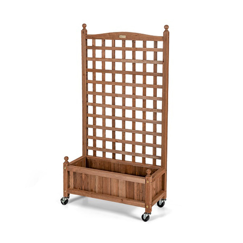 50 Inch Wood Planter Box with Trellis Mobile Raised Bed for Climbing Plant - Cheeky Garden