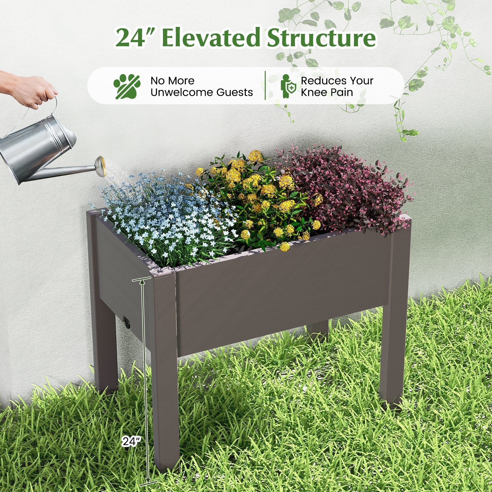 53L Raised Bed Grow Box Self-Watering Planter Box Stand with Water Level Monitor - Cheeky Garden
