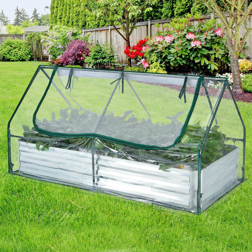 6 x 3 x 3 Feet Galvanized Raised Garden Bed with Greenhouse - Cheeky Garden