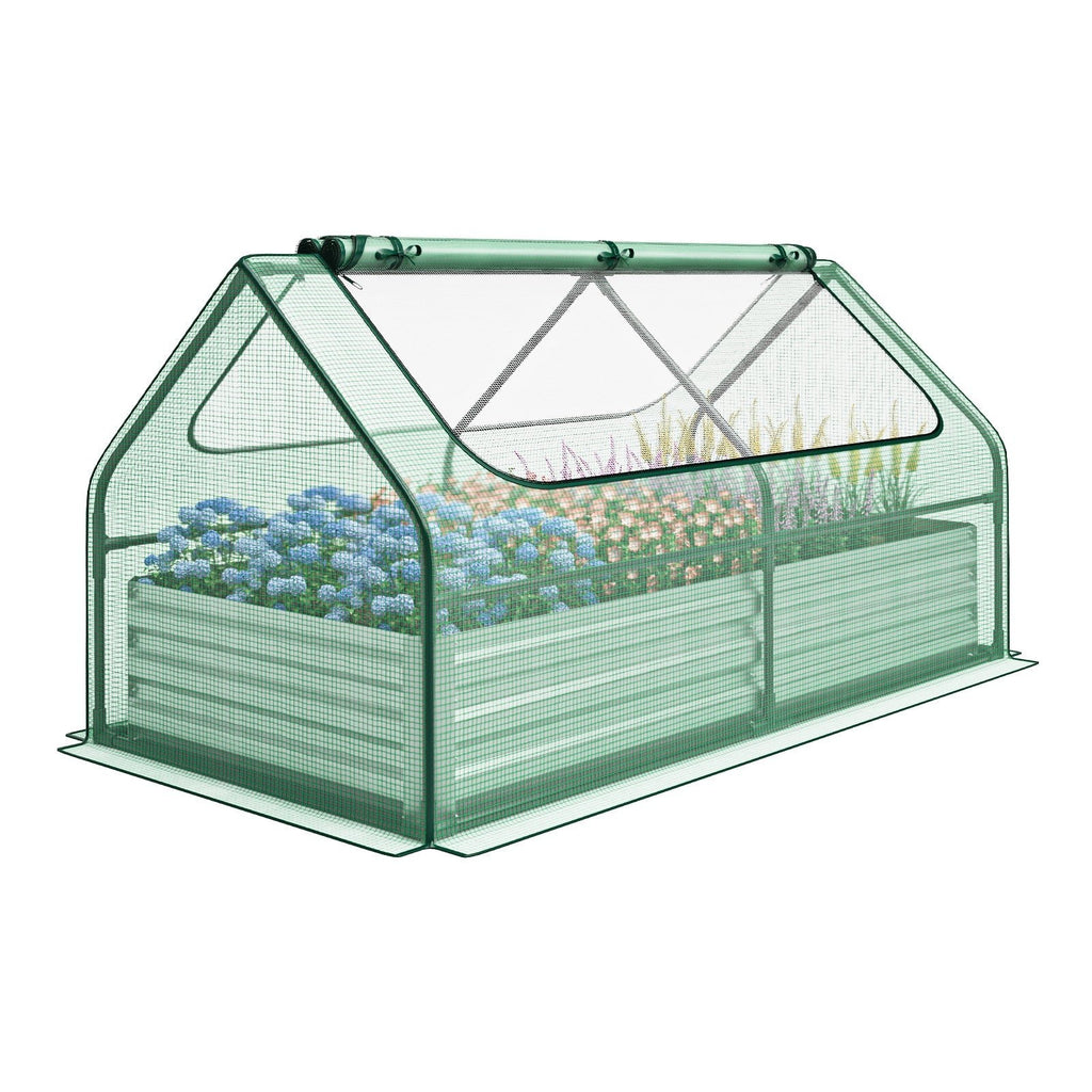 6 x 3 x 3 Feet Galvanized Raised Garden Bed with Greenhouse - Cheeky Garden