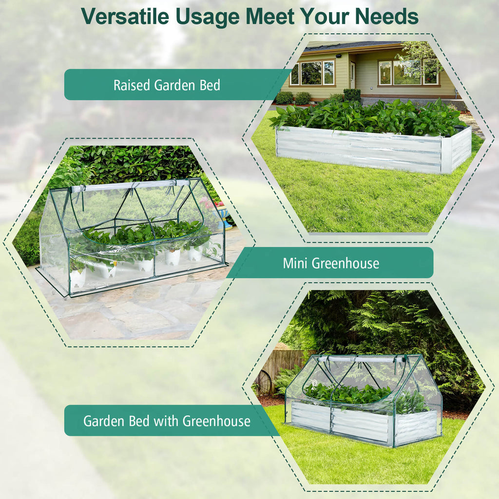 6 x 3 x 3 Feet Galvanized Raised Garden Bed with Greenhouse - Cheeky Garden