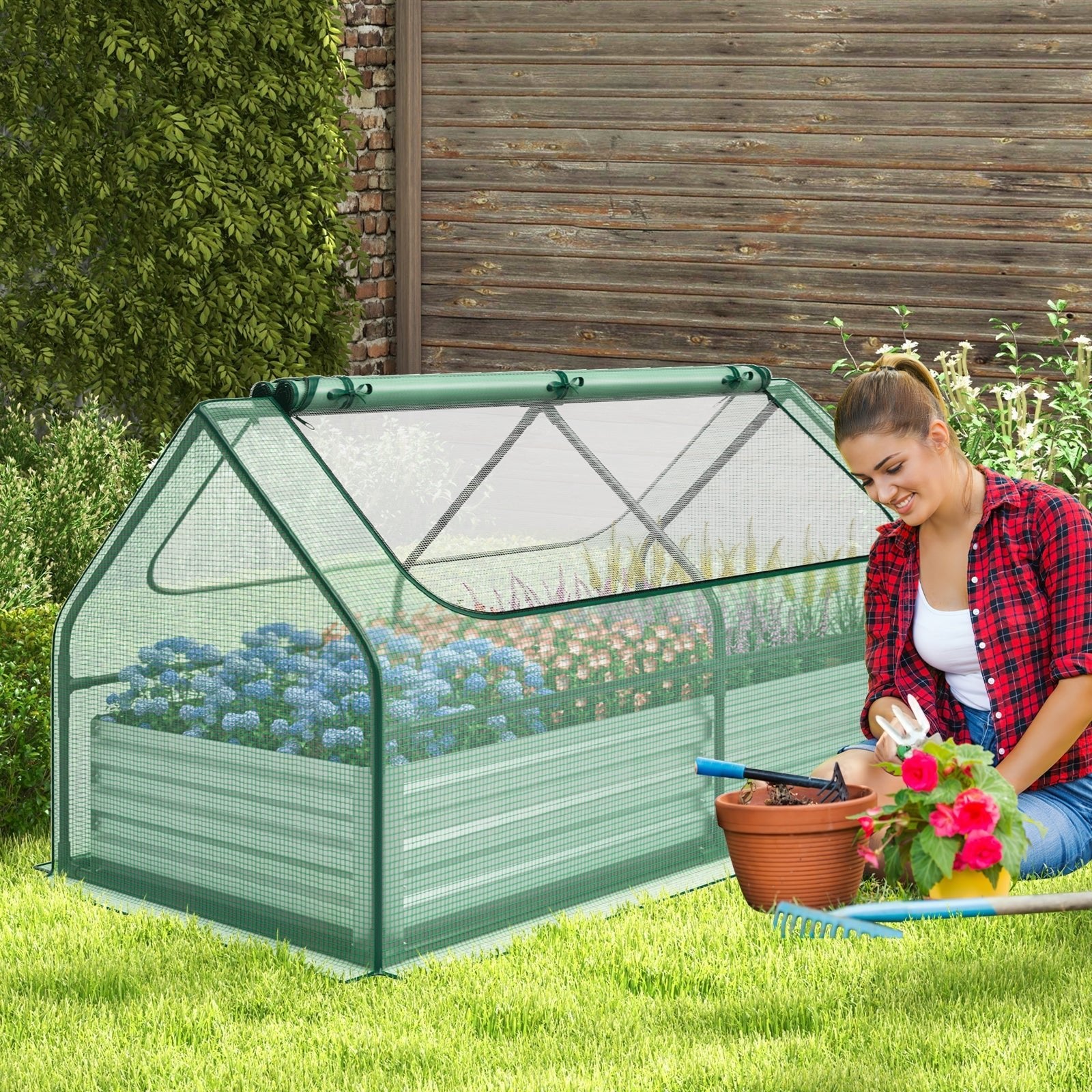 6 x 3 x 3 Feet Galvanized Raised Garden Bed with Greenhouse - Cheeky Garden