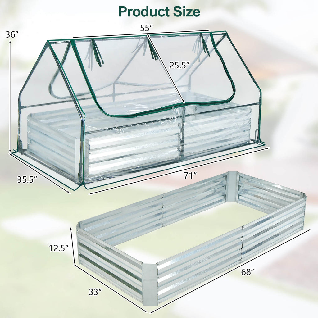 6 x 3 x 3 Feet Galvanized Raised Garden Bed with Greenhouse - Cheeky Garden