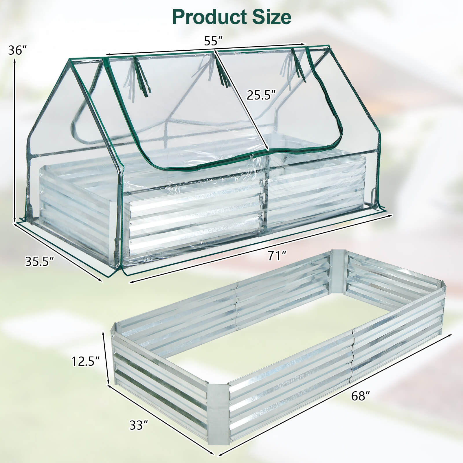 6 x 3 x 3 Feet Galvanized Raised Garden Bed with Greenhouse - Cheeky Garden