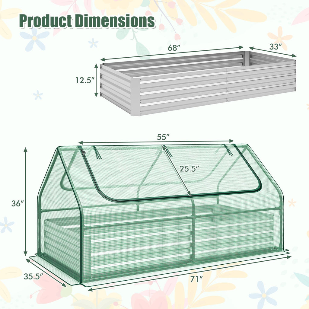 6 x 3 x 3 Feet Galvanized Raised Garden Bed with Greenhouse - Cheeky Garden