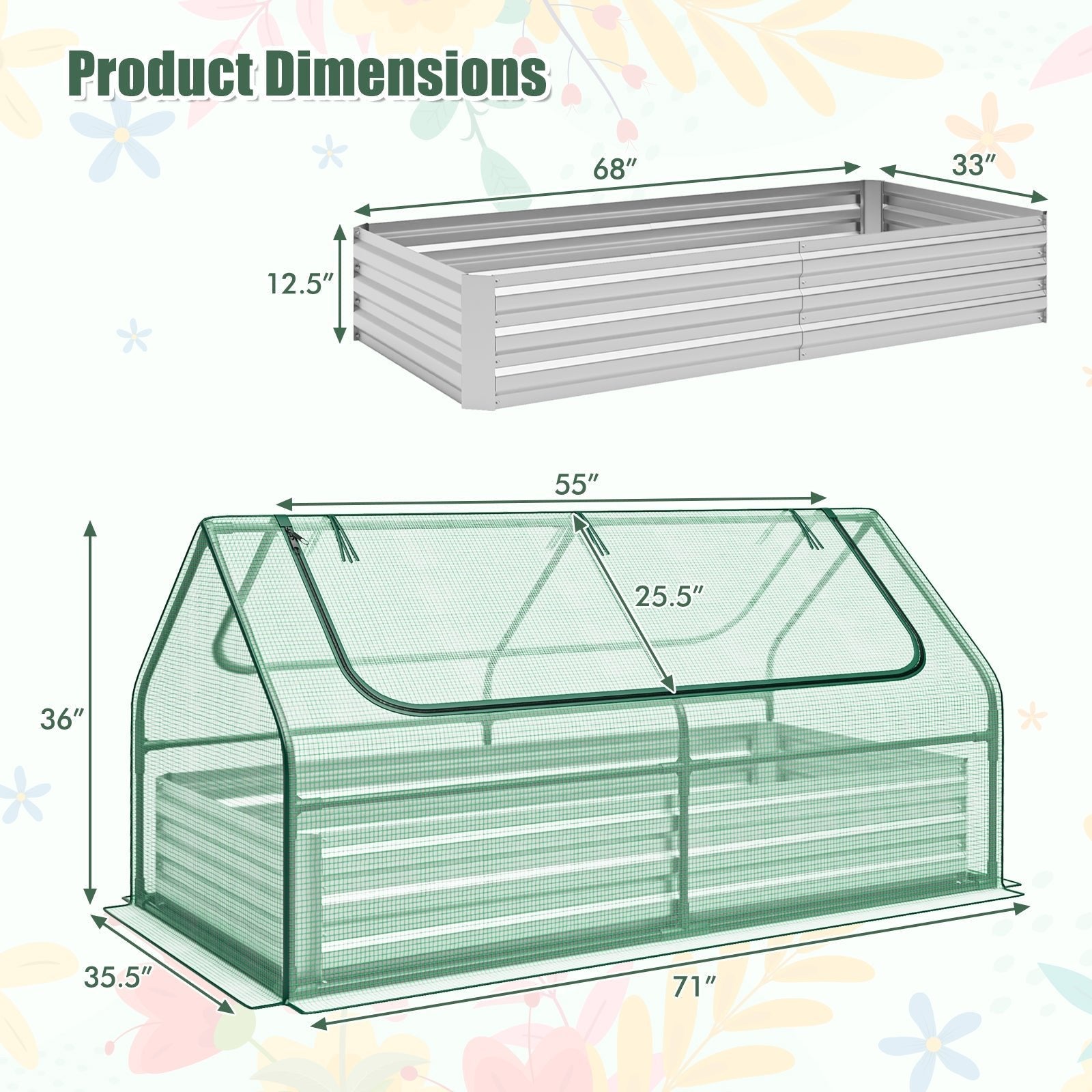 6 x 3 x 3 Feet Galvanized Raised Garden Bed with Greenhouse - Cheeky Garden