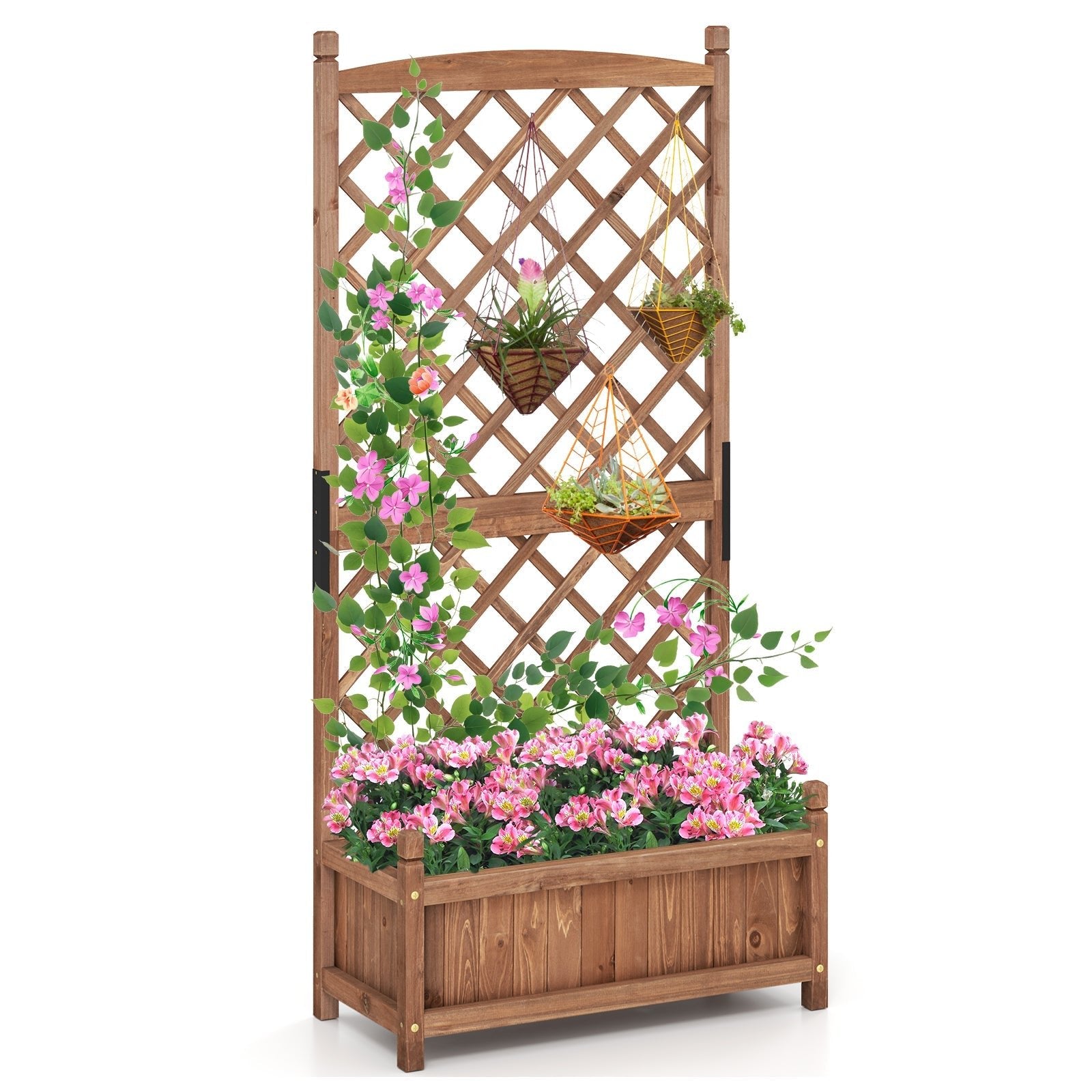 60 Inch Tall Raised Garden Bed with Diamond Lattice Trellis and Drainage Holes - Cheeky Garden