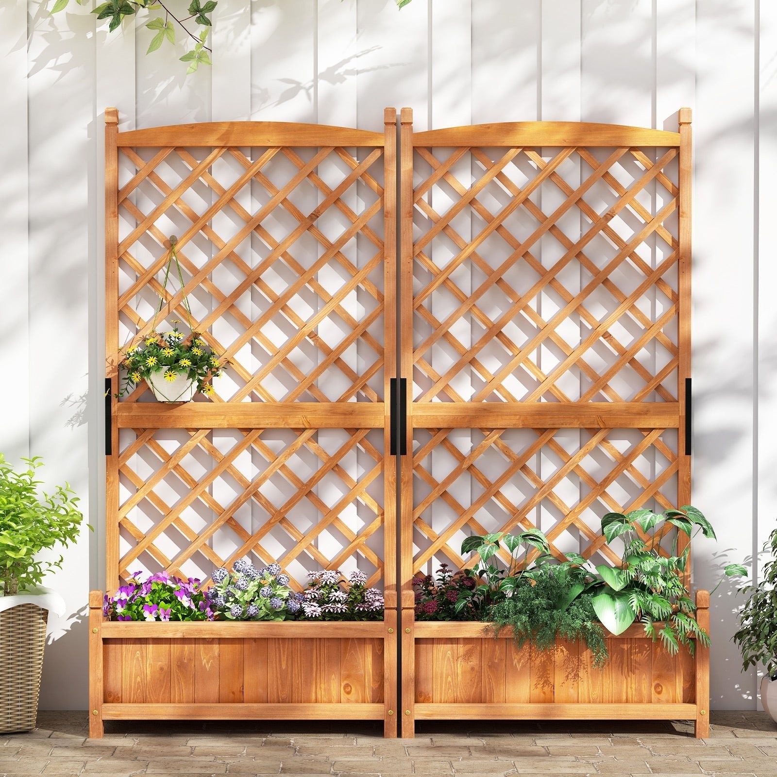 60 Inch Tall Raised Garden Bed with Diamond Lattice Trellis and Drainage Holes - Cheeky Garden
