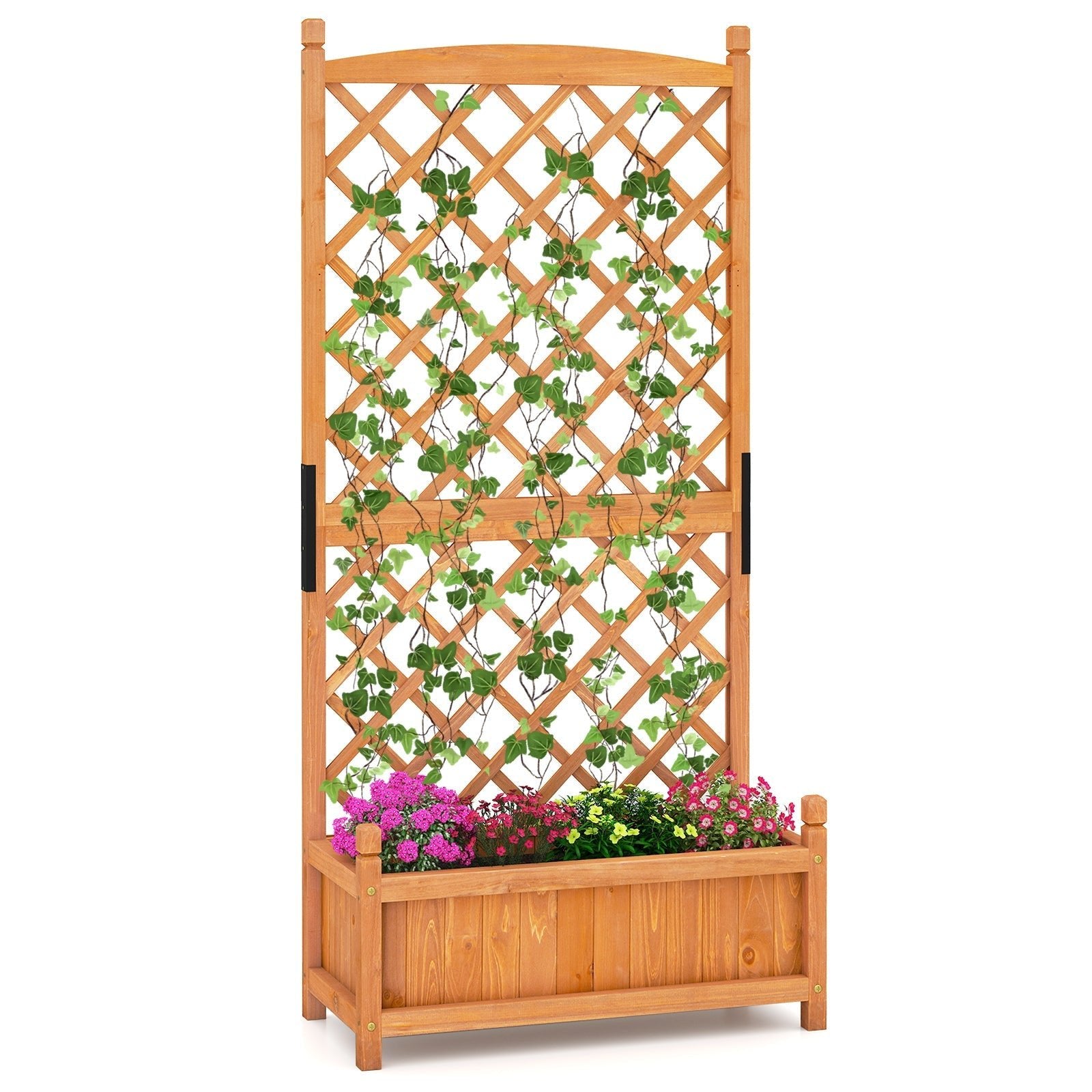 60 Inch Tall Raised Garden Bed with Diamond Lattice Trellis and Drainage Holes - Cheeky Garden