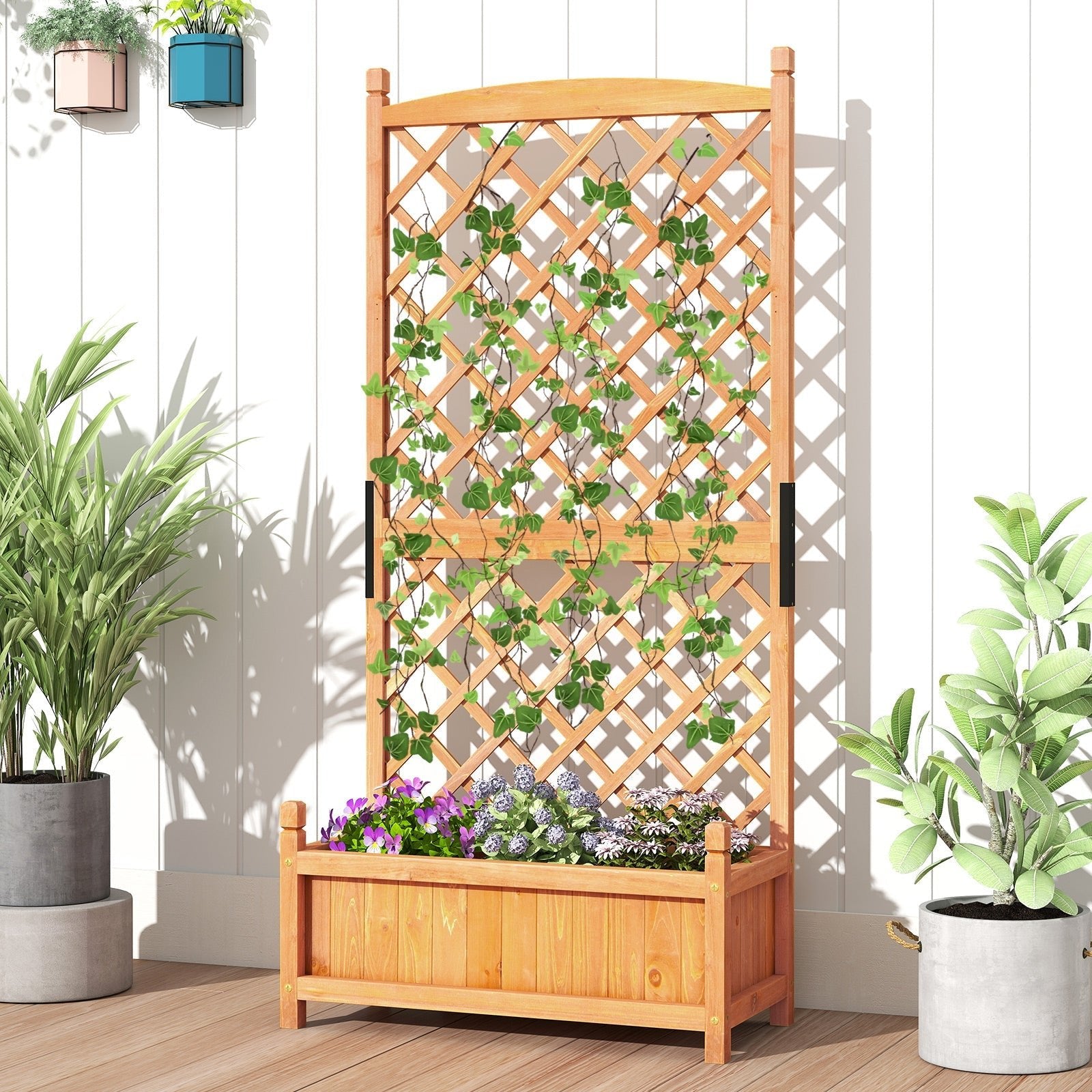 60 Inch Tall Raised Garden Bed with Diamond Lattice Trellis and Drainage Holes - Cheeky Garden