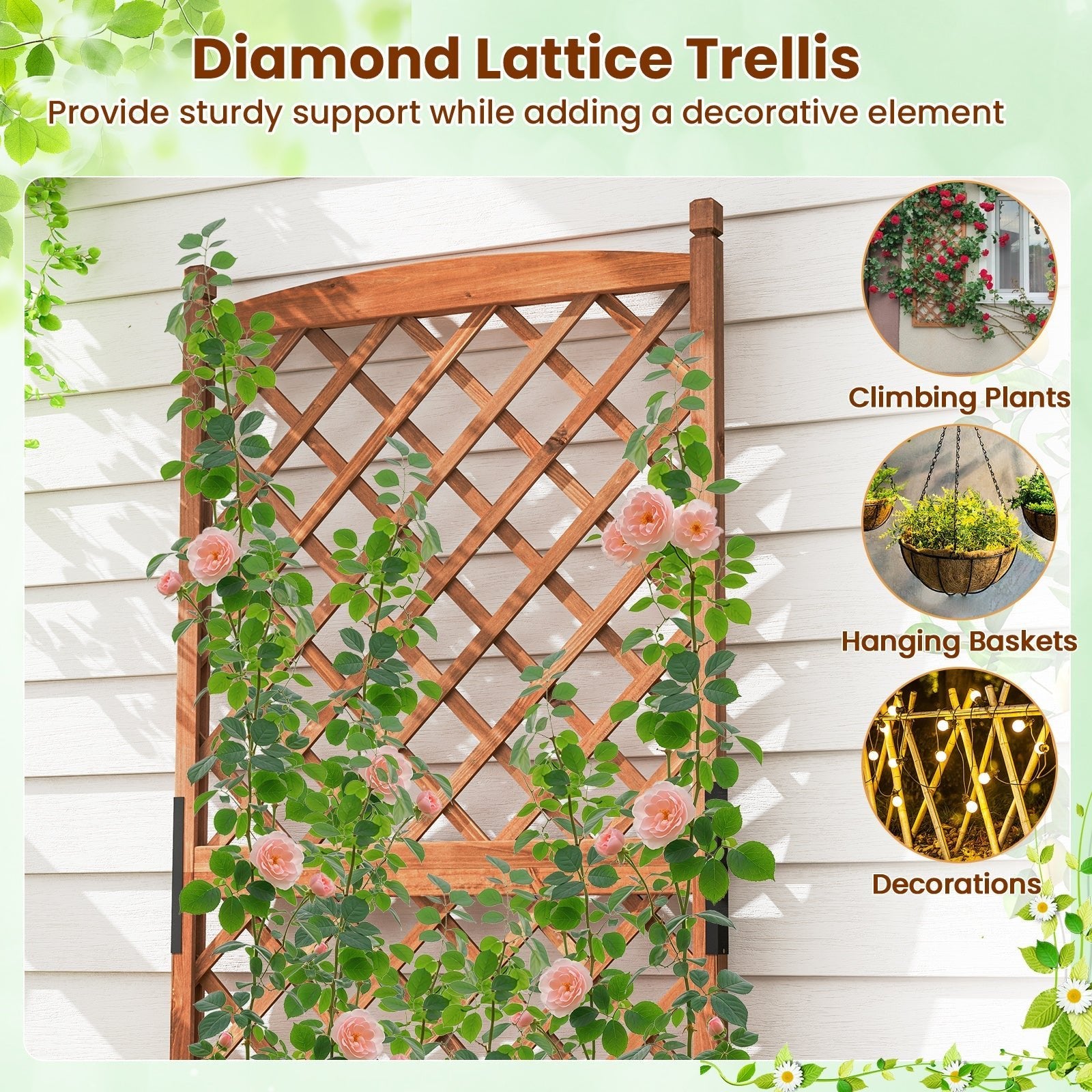 60 Inch Tall Raised Garden Bed with Diamond Lattice Trellis and Drainage Holes - Cheeky Garden