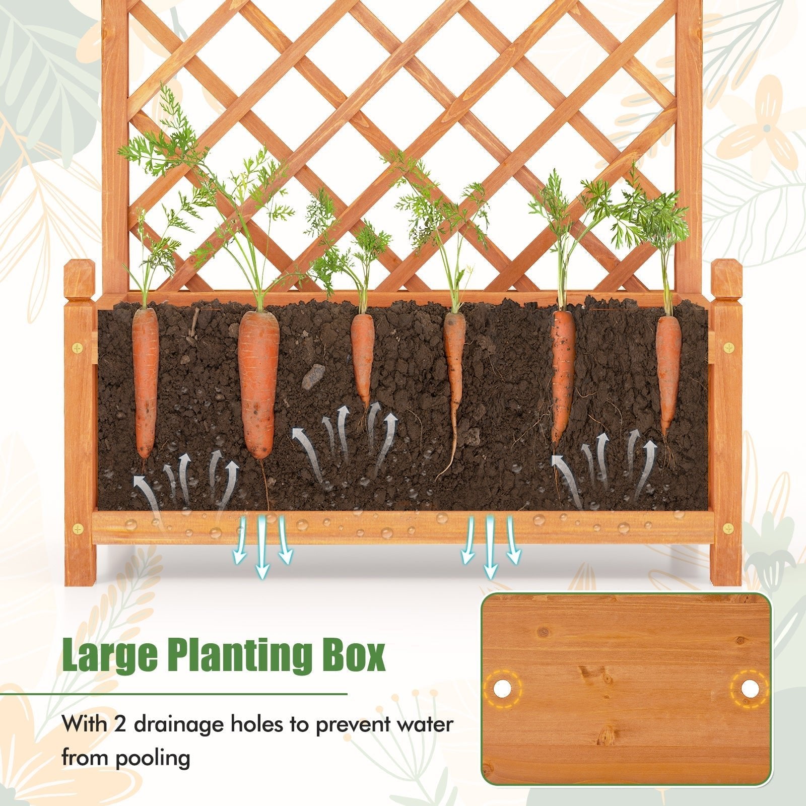 60 Inch Tall Raised Garden Bed with Diamond Lattice Trellis and Drainage Holes - Cheeky Garden