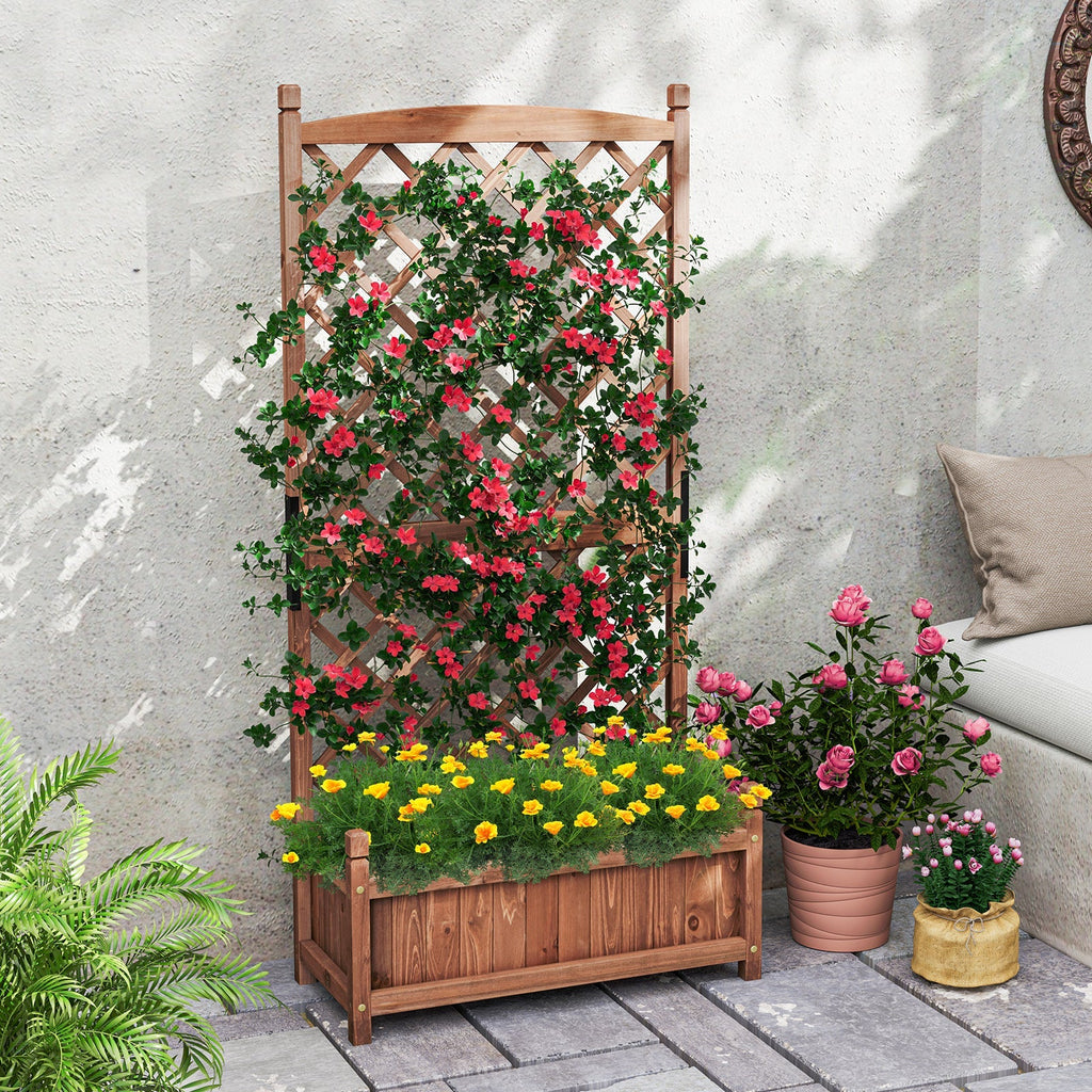 60 Inch Tall Raised Garden Bed with Diamond Lattice Trellis and Drainage Holes - Cheeky Garden