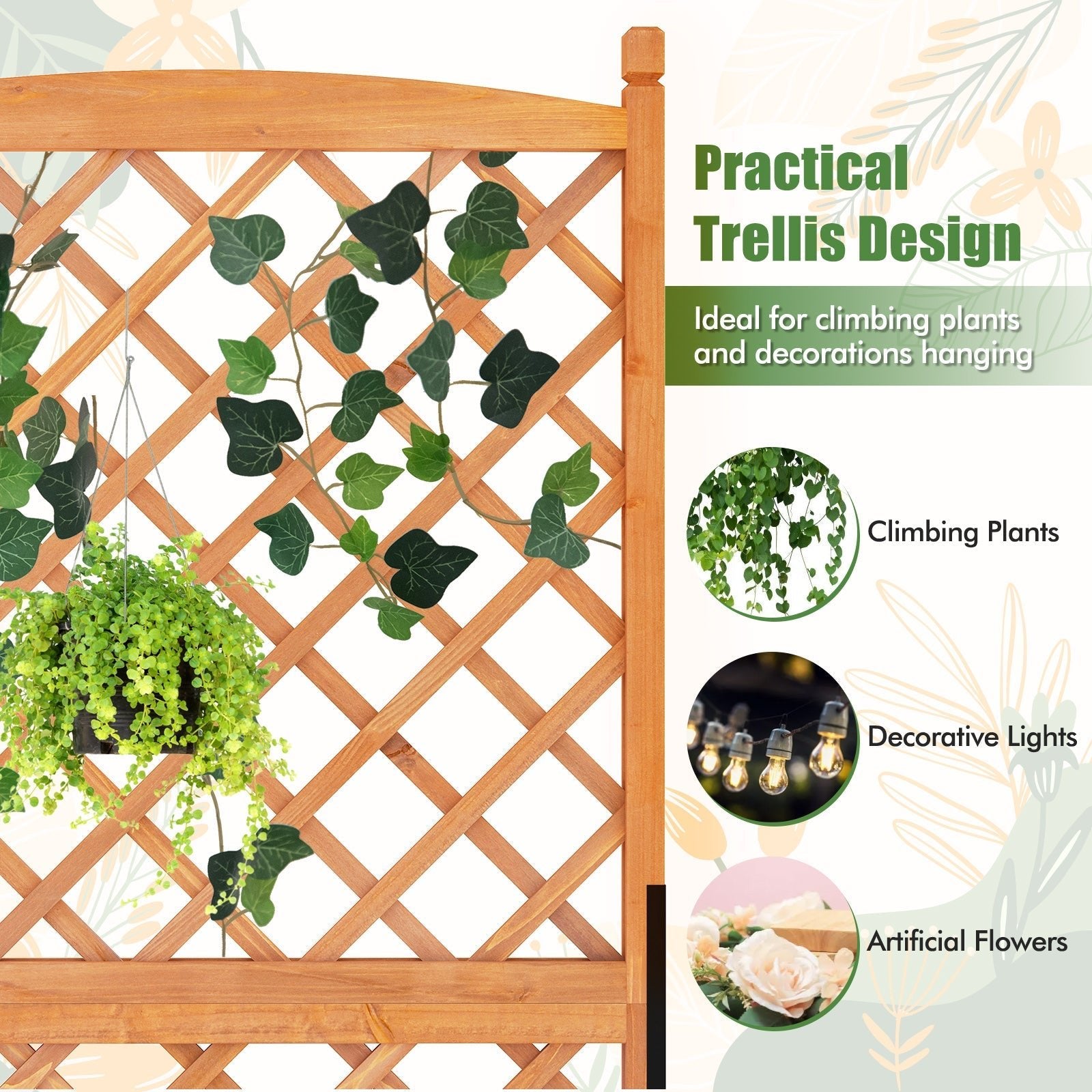 60 Inch Tall Raised Garden Bed with Diamond Lattice Trellis and Drainage Holes - Cheeky Garden