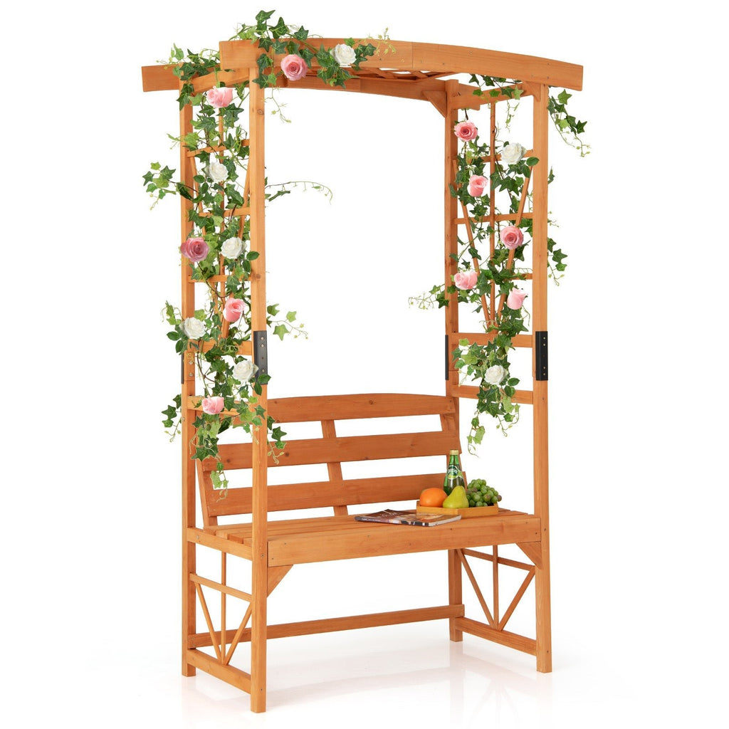 6.2 Feet Tall Patio Garden Arbor with Pergola and 2-Seat Bench for Garden Lawn Backyard Decoration-Yellow - Cheeky Garden