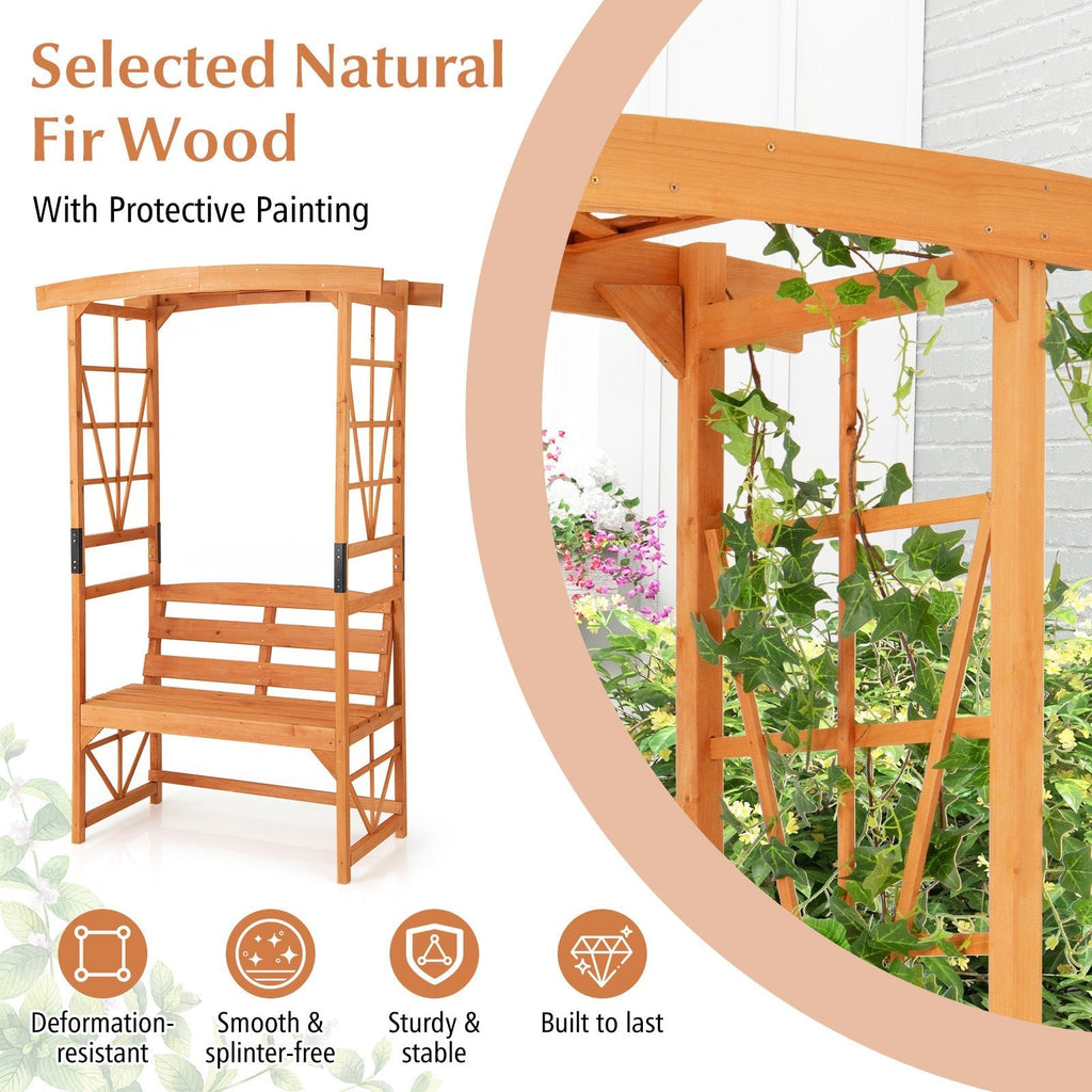 6.2 Feet Tall Patio Garden Arbor with Pergola and 2-Seat Bench for Garden Lawn Backyard Decoration-Yellow - Cheeky Garden