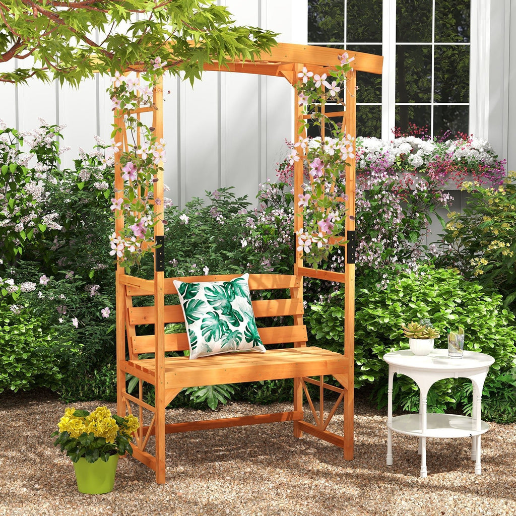 6.2 Feet Tall Patio Garden Arbor with Pergola and 2-Seat Bench for Garden Lawn Backyard Decoration-Yellow - Cheeky Garden
