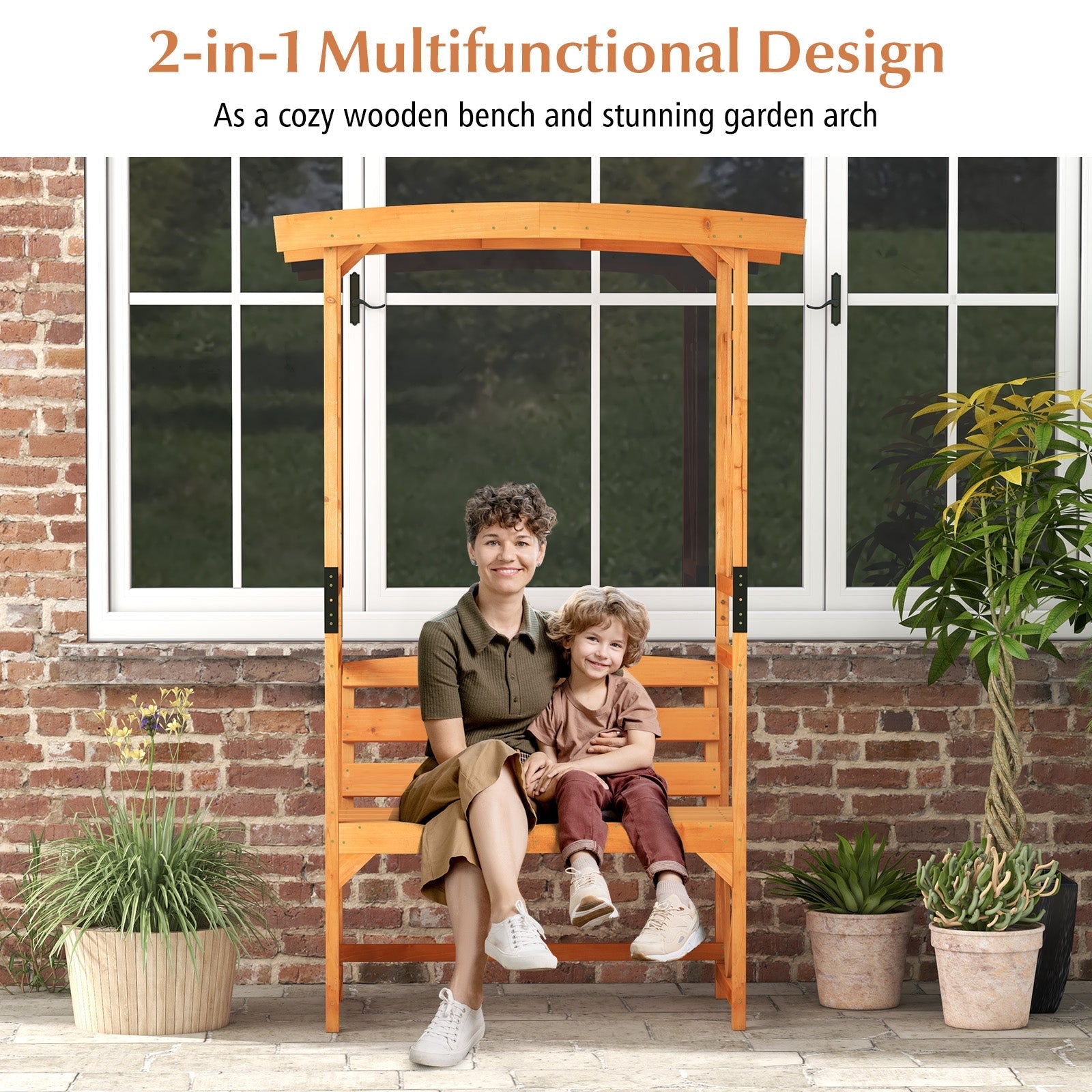 6.2 Feet Tall Patio Garden Arbor with Pergola and 2-Seat Bench for Garden Lawn Backyard Decoration-Yellow - Cheeky Garden