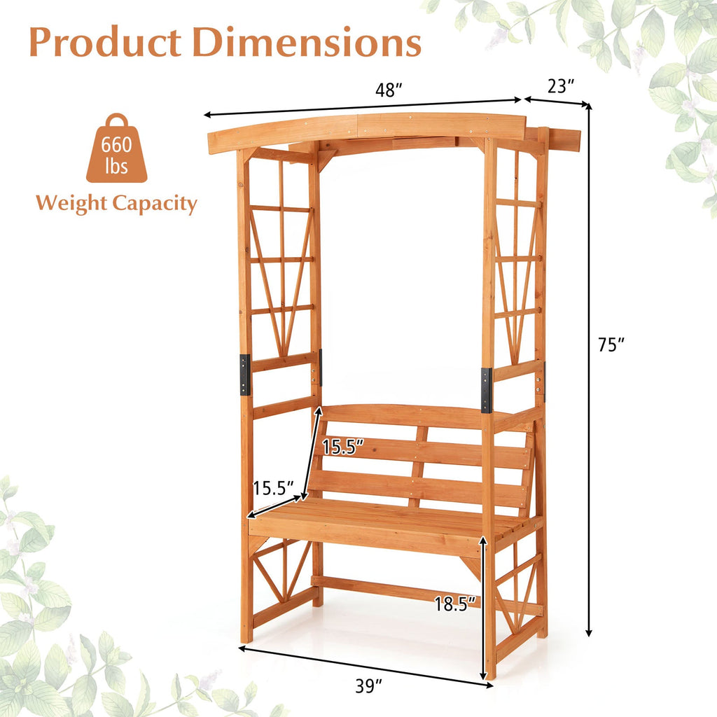 6.2 Feet Tall Patio Garden Arbor with Pergola and 2-Seat Bench for Garden Lawn Backyard Decoration-Yellow - Cheeky Garden