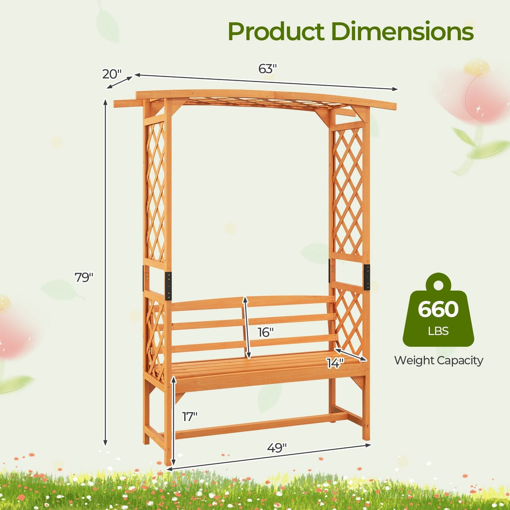 6.5 FT Tall Patio Garden Arbor with Pergola and 2-Seat Bench for Garden Backyard Decoration-Yellow - Cheeky Garden