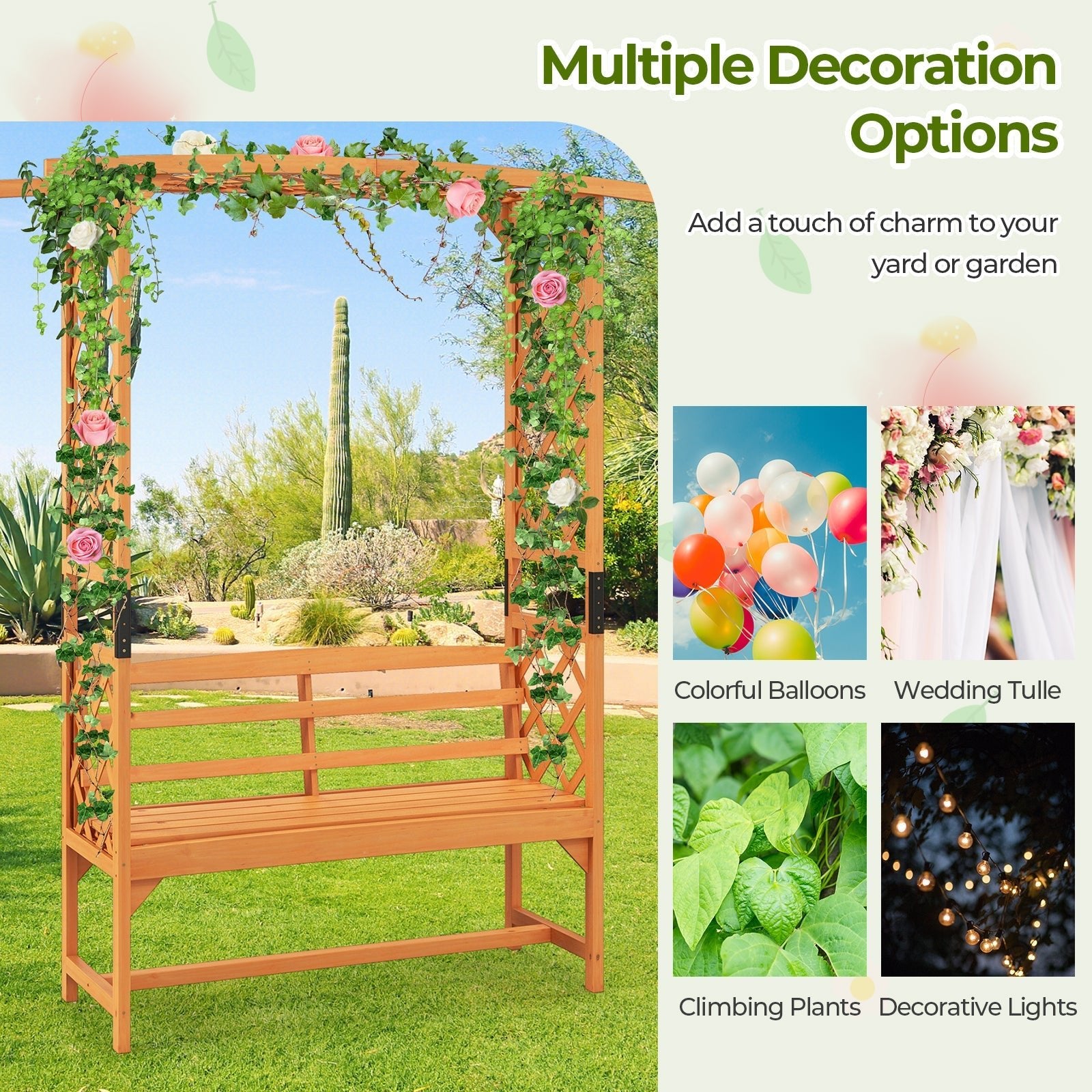 6.5 FT Tall Patio Garden Arbor with Pergola and 2-Seat Bench for Garden Backyard Decoration-Yellow - Cheeky Garden