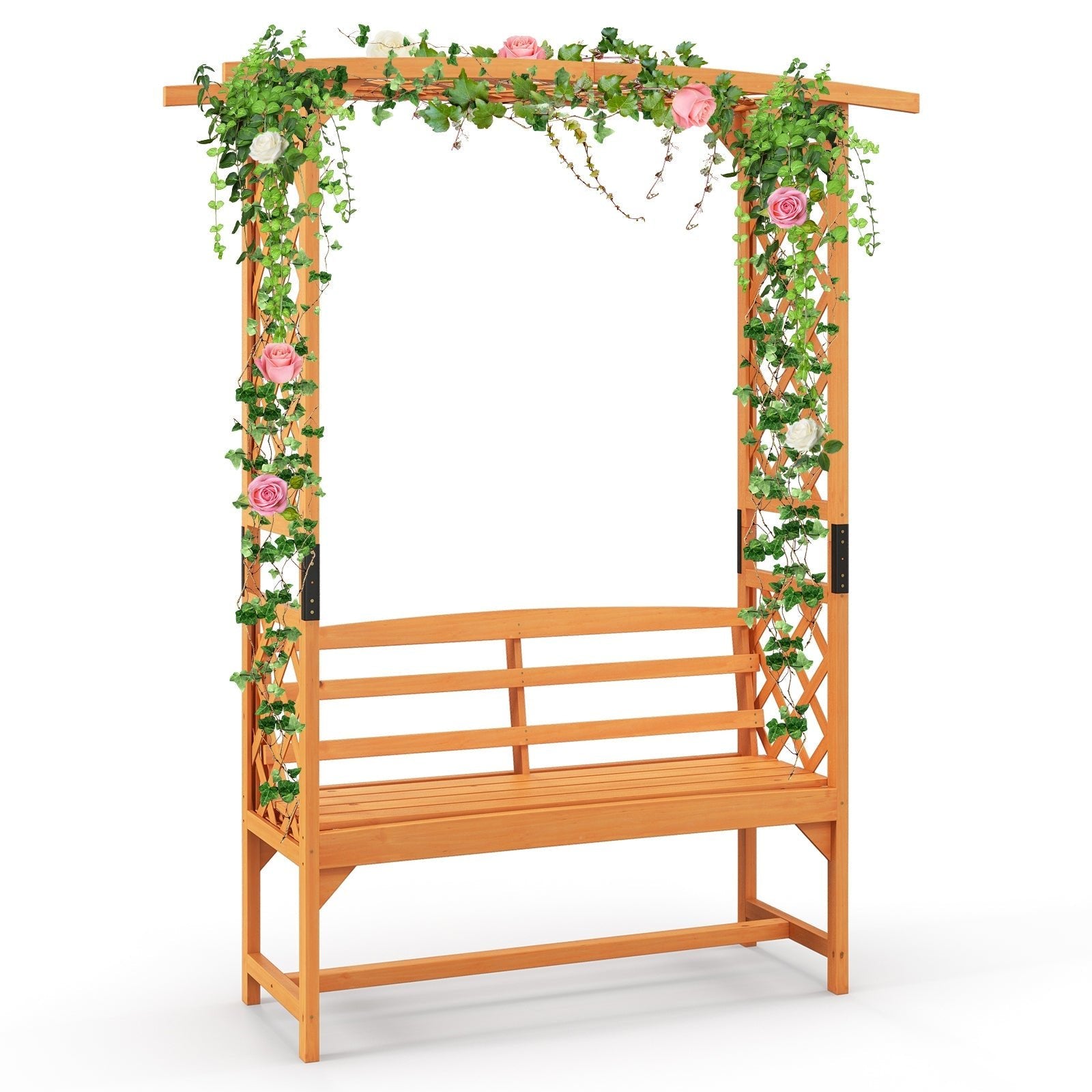 6.5 FT Tall Patio Garden Arbor with Pergola and 2-Seat Bench for Garden Backyard Decoration-Yellow - Cheeky Garden