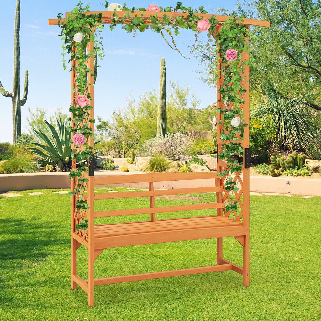 6.5 FT Tall Patio Garden Arbor with Pergola and 2-Seat Bench for Garden Backyard Decoration-Yellow - Cheeky Garden