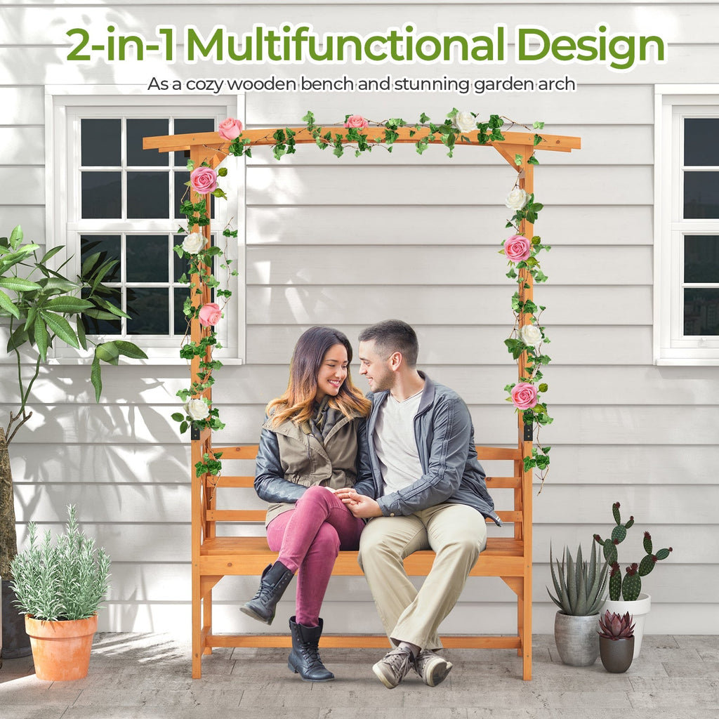 6.5 FT Tall Patio Garden Arbor with Pergola and 2-Seat Bench for Garden Backyard Decoration-Yellow - Cheeky Garden