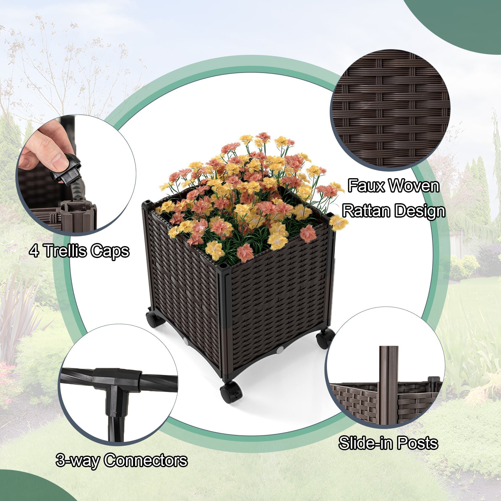 6.6 Feet Garden Arch Trellis with 2 Planter Boxes and Lockable Wheels-Black - Cheeky Garden
