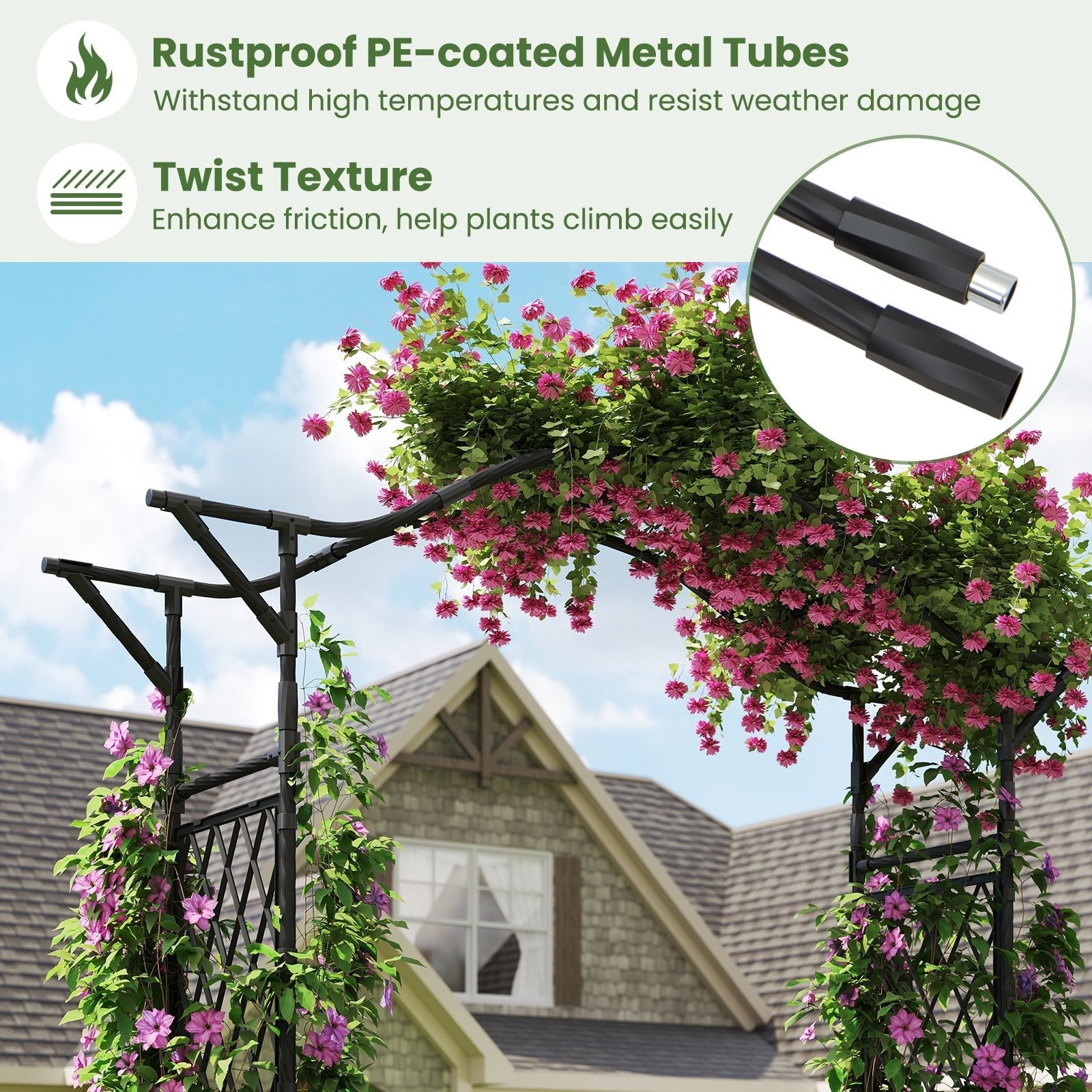 67 x 83 Inch Garden Arch Trellis Metal Pergola Arbor for Climbing Plants-Black - Cheeky Garden